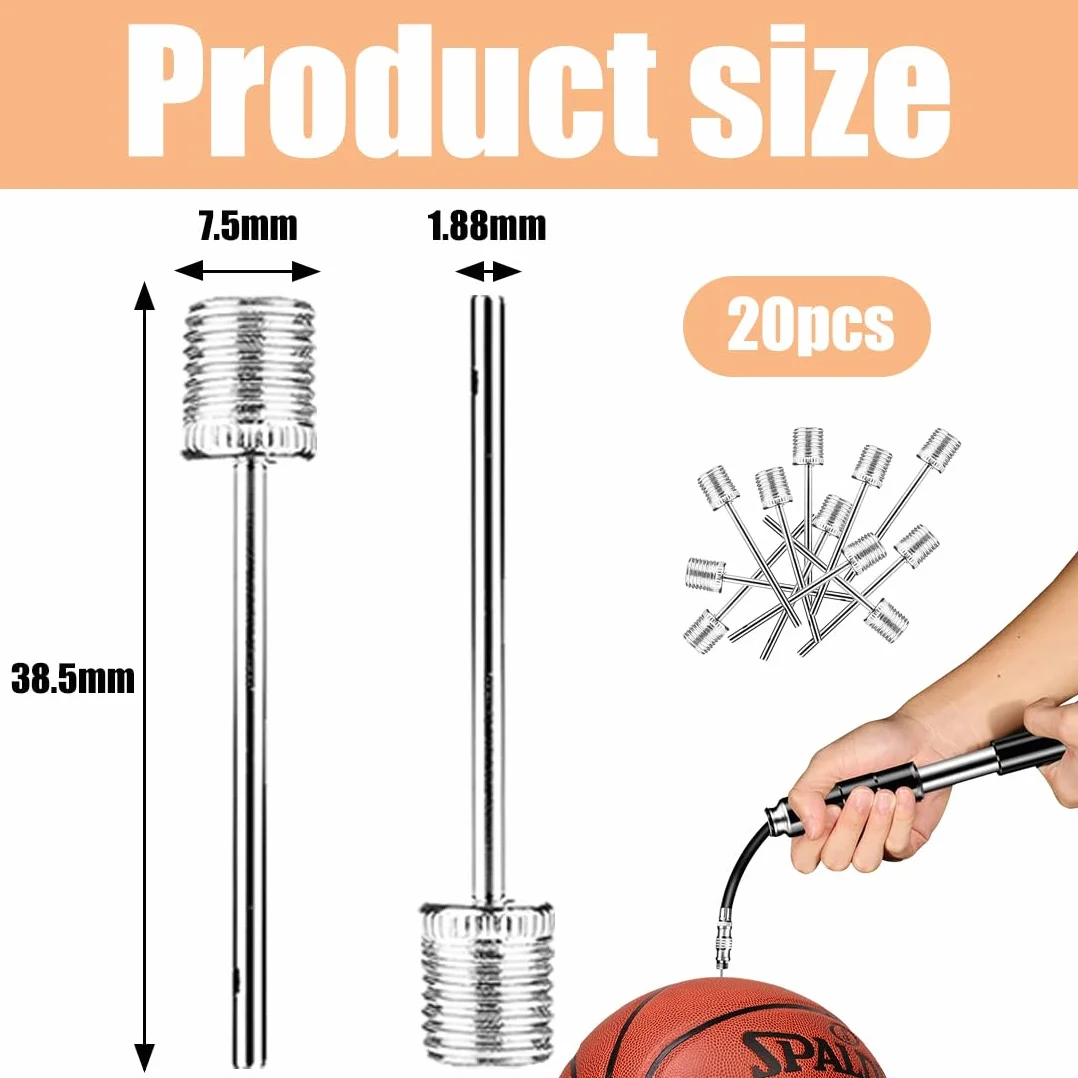 20 Aghi Gonfiabili in Acciaio Inox per Pompa a Pallone per Palloni da Calcio, Basket, Pallavolo