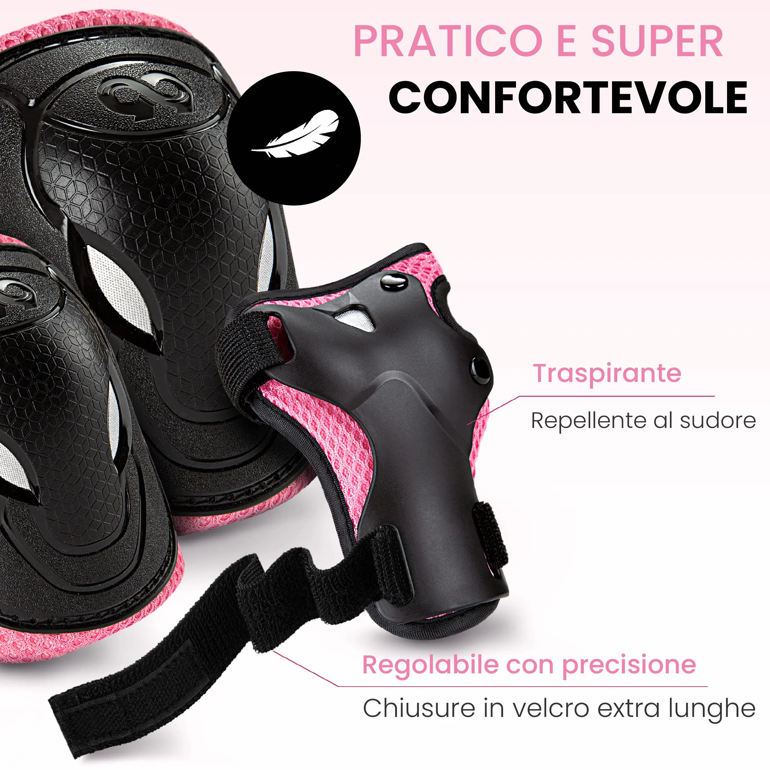 Set di Protezioni Skateboard Bambini 6 Pezzi - Gomitiere, Protezioni Mani e Ginocchiere per Inliner e Bicicletta