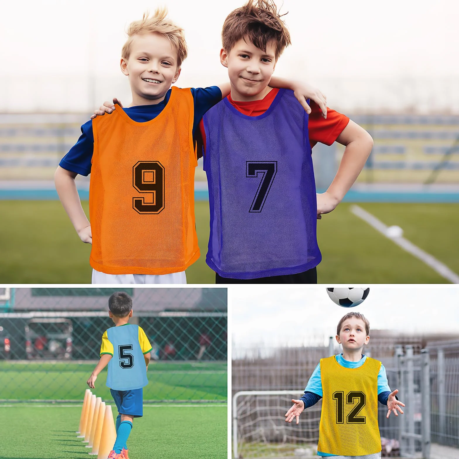 Pinnies Calcio Training Vest Mesh Numerato per Bambini Giovani 48 Pezzi