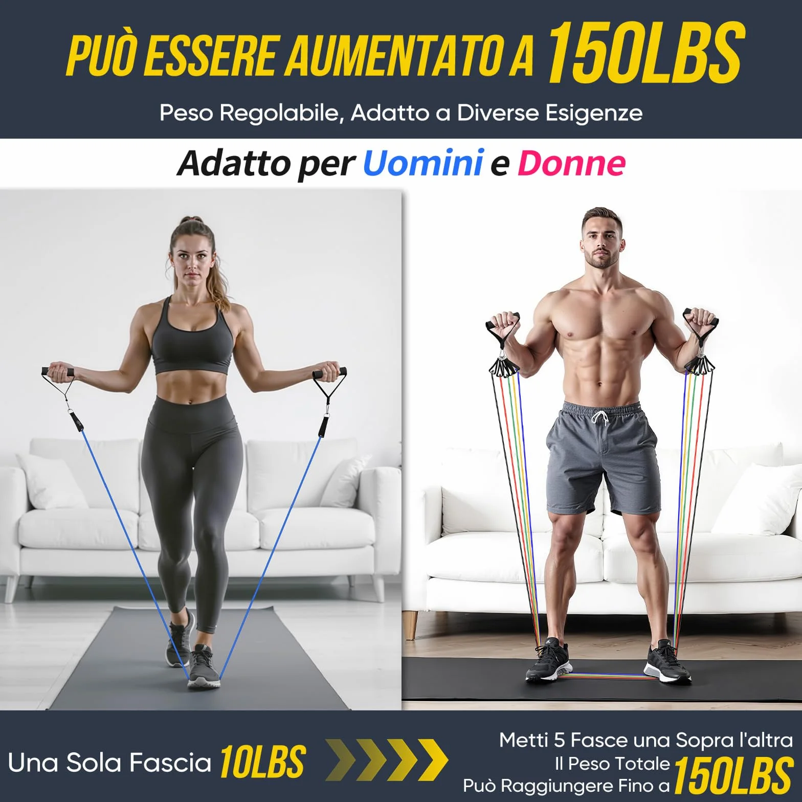 Fokky Elastici Fitness 5 Livelli Bande Elastiche con Maniglie Cinturino Caviglia Set Palestra Yoga Pilates