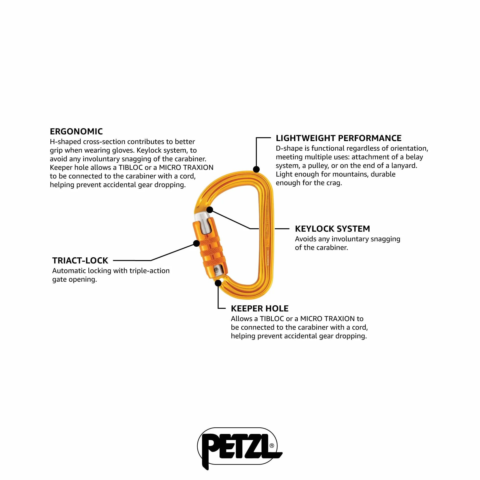Petzl M39A TL Moschettone Asimmetrico Ultra-Leggero Triact-Lock Giallo