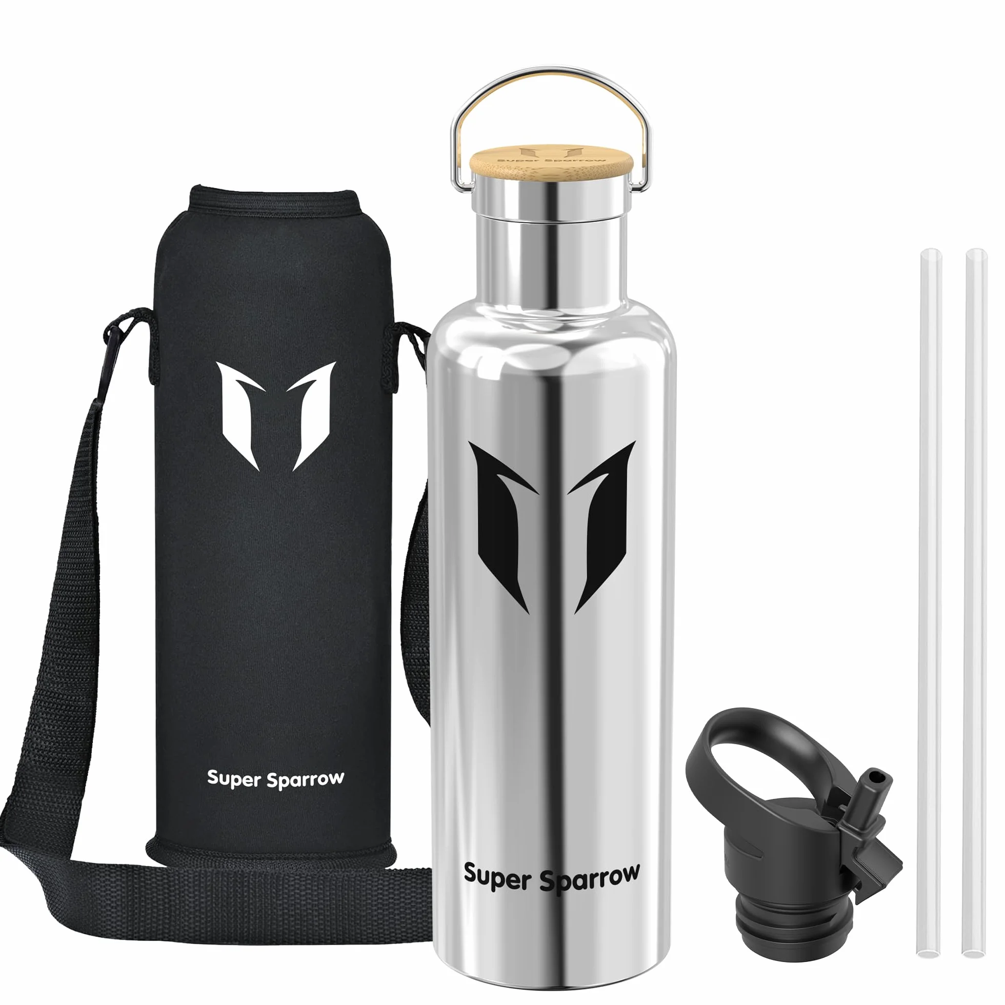 Super Sparrow Borraccia Termica 1L - Bottiglia Senza Perdite Senza BPA - Per Scuola, Sport, Campeggio