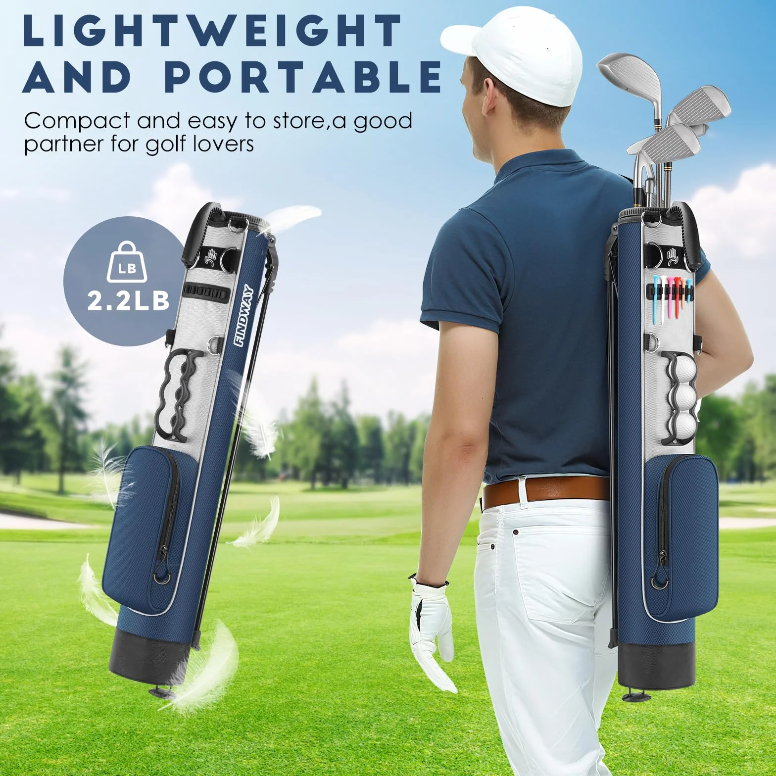 Findway Borsa Leggera da Golf con Tracolla, Facile da Trasportare e Resistente, Adatta per il Campo Pratica, Percorso Par 3 e Campi Esecutivi, Altezza 31,5 Pollici