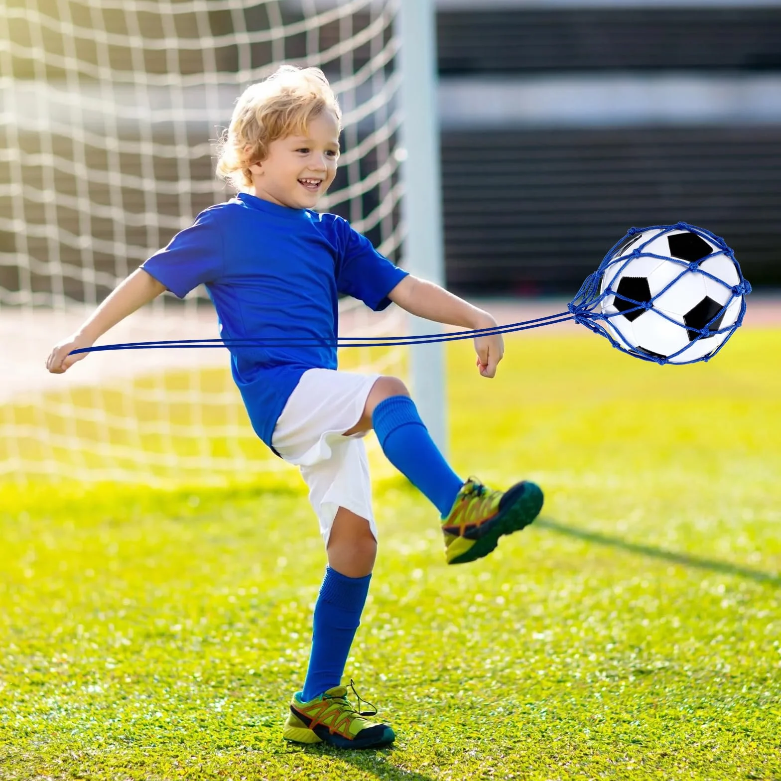 Set 2 pezzi da allenamento calcio con rete regolabile accessori esercizi misure 3 4 5