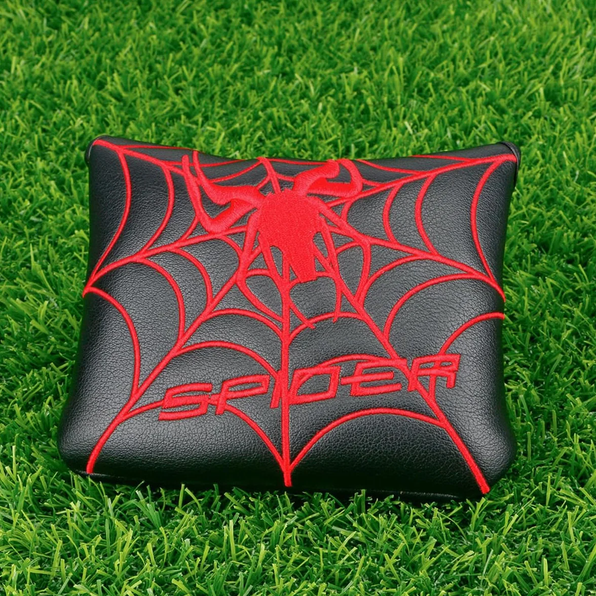Copertura mazze da golf, ricamo ragno nero rosso, magnetico, poliuretano 12x13 cm