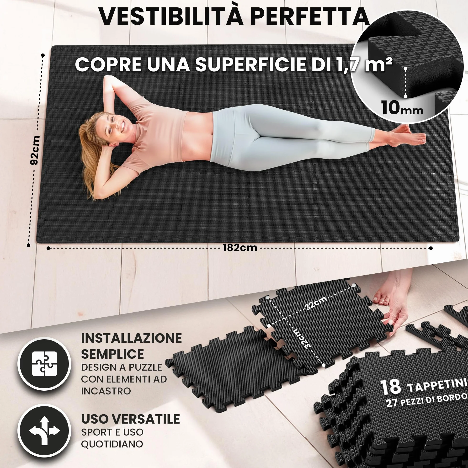 Tappeto Palestra Tappetino Fitness a Puzzle - Pavimento Protettivo Incastro Tatami Gomma per Home Gym