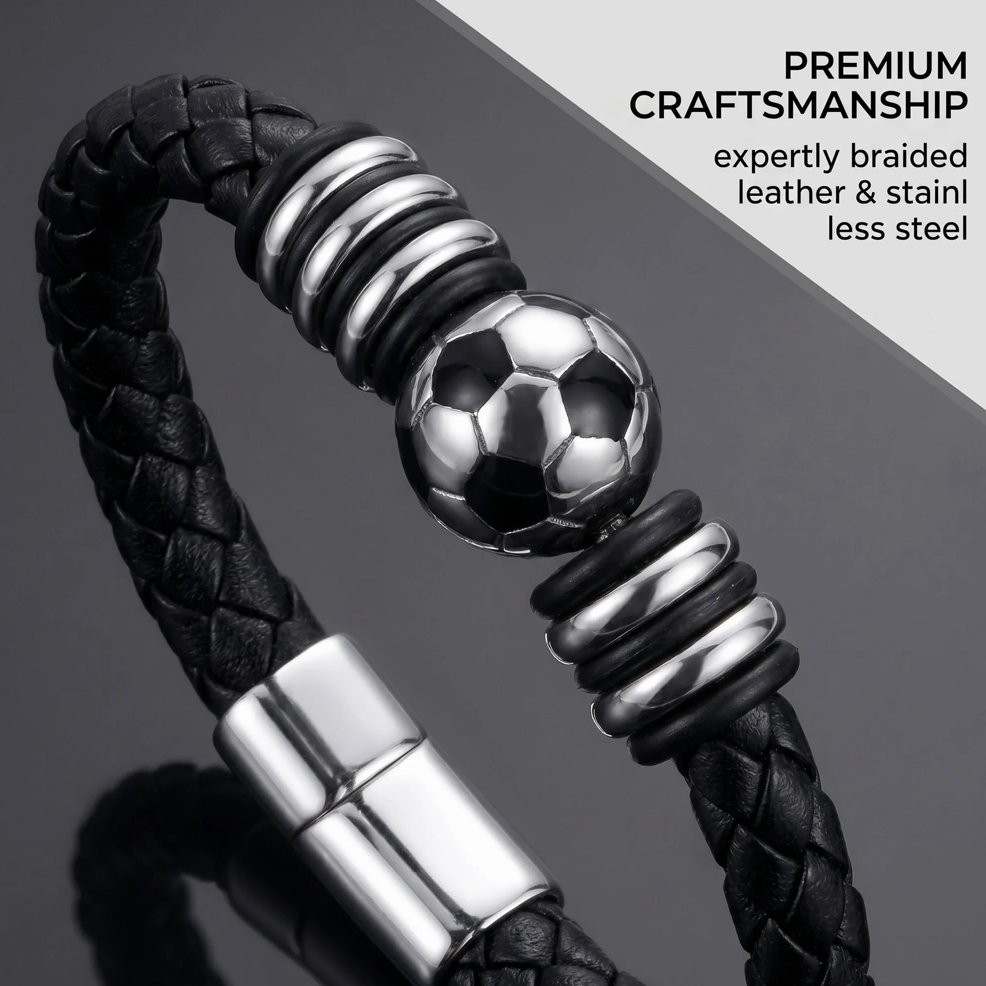 Bracciale da Calcio in Acciaio Inox Regolabile per Ragazzi GXGM