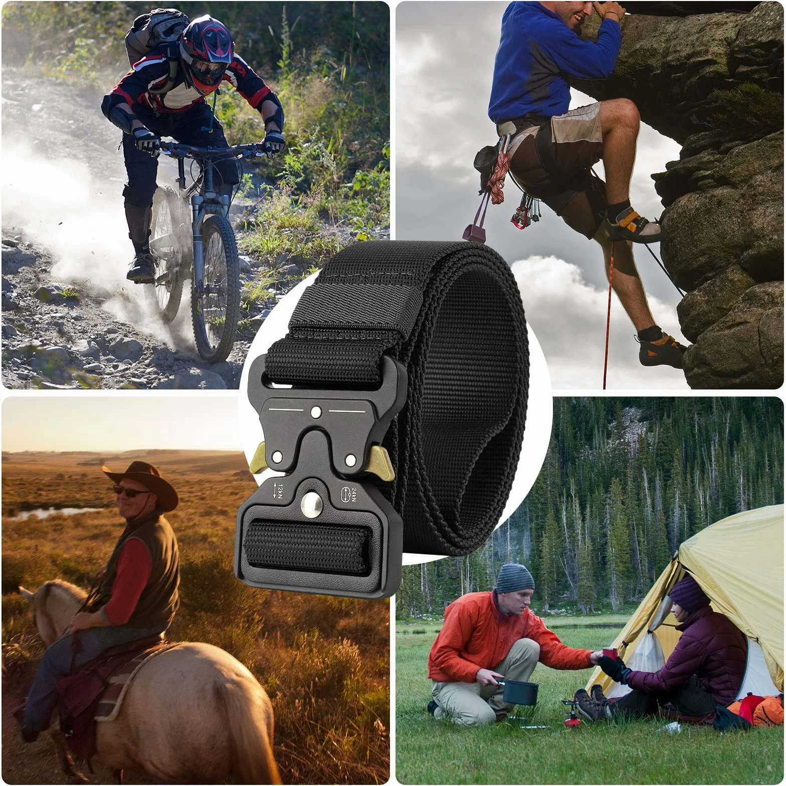 Cintura Tattica Regolabile 125cm Nylon Militare Esercito con Moschettone Portachiavi Fibbia Multifunzione per Caccia Camping Outdoor Trekking