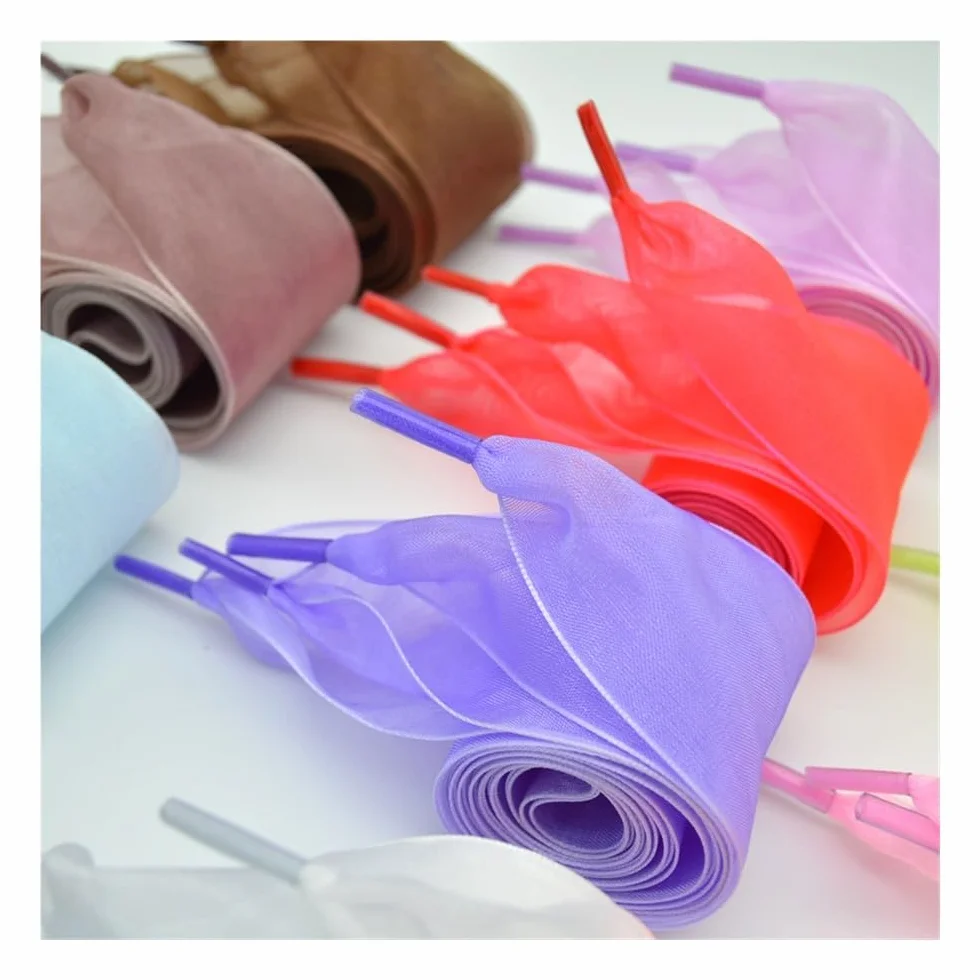 3 paia di lacci per scarpe in organza da 4 cm larghi 60-180 cm da donna con fiocco piatto in raso di seta nastro di tela scarpe da ginnastica scarpe sportive lacci
