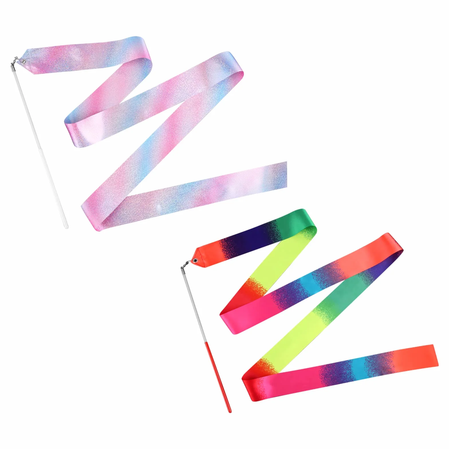 KINBOM 2 pezzi Nastro da Ballo, Dance Ribbons 2 m per Bambini Ginnastica Danza Artistica con Bacchetta