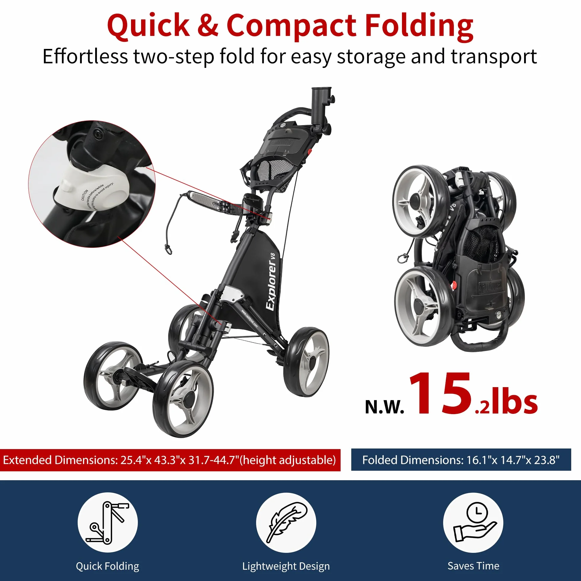 Caddytek Explorer V8 SuperLite 4 Wheel Golf Push Cart
