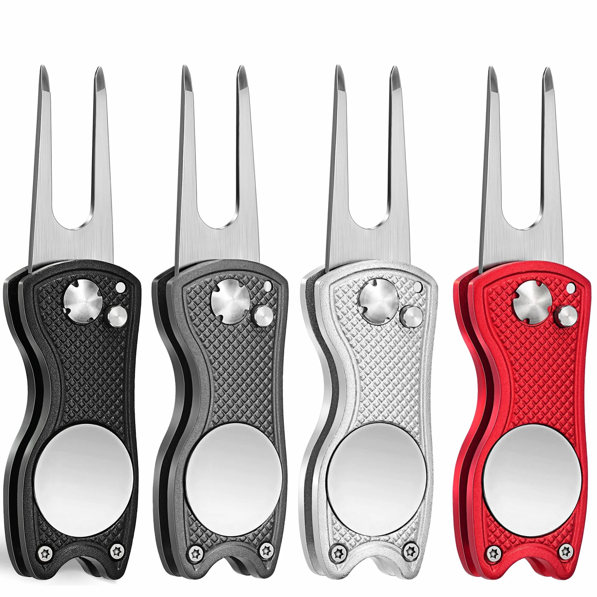 Mile High Life 4 pezzi Golf Divot Tool pieghevole metallo riparazione pop-up indicatore magnetico