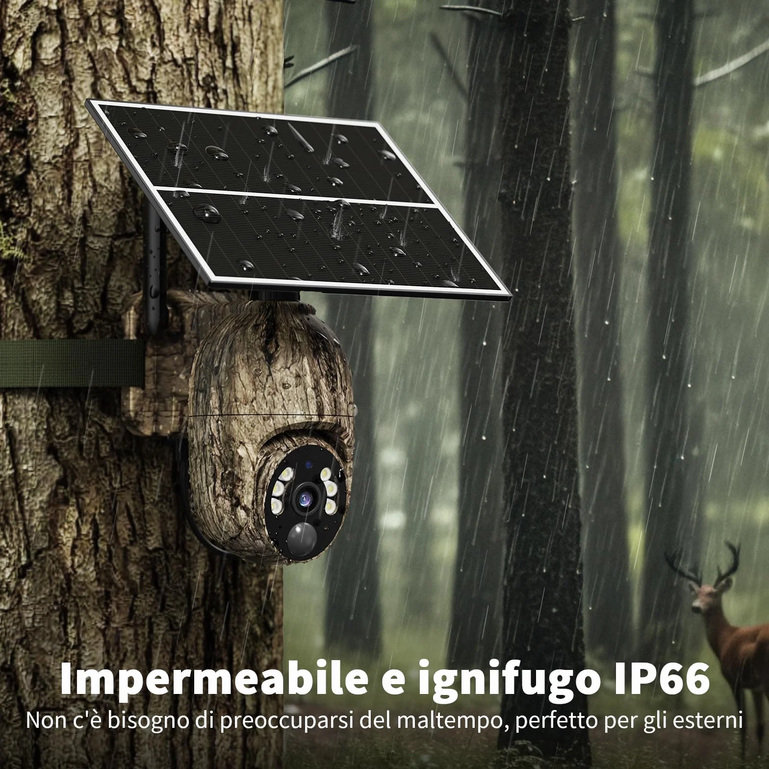 Fotocamera da Caccia 4G 2K Telecamera Esterna Pannello Solare 360° PTZ Fototrappola Infrarossi Invisibili Visione Notturna Colori Audio 2 Vie Rilevamento Animali IP66