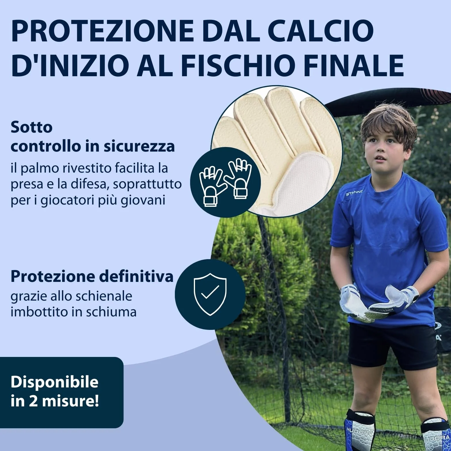 Hudora Guanti da Portiere Imbottiti per Bambini e Adulti, Misura S/M, Dorso in Gommapiuma, Chiusura con Velcro - Calcio, Blu