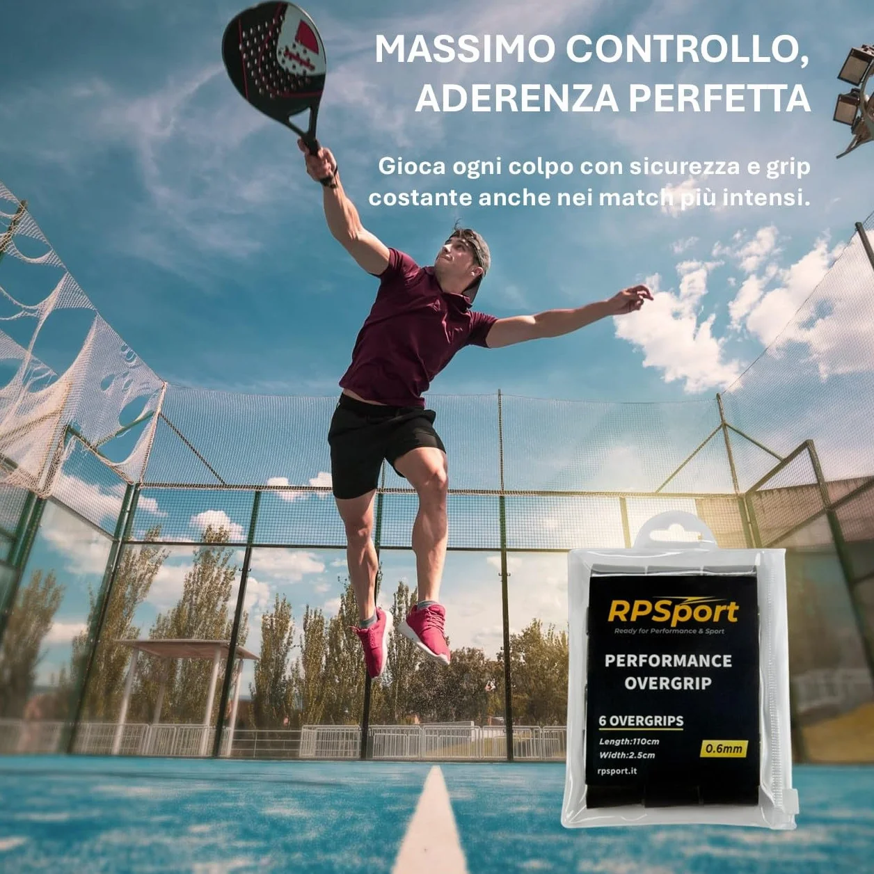 RPSport Overgrip Padel Nero Antiscivolo 3 Strati - Grip Extra Aderente per Racchetta