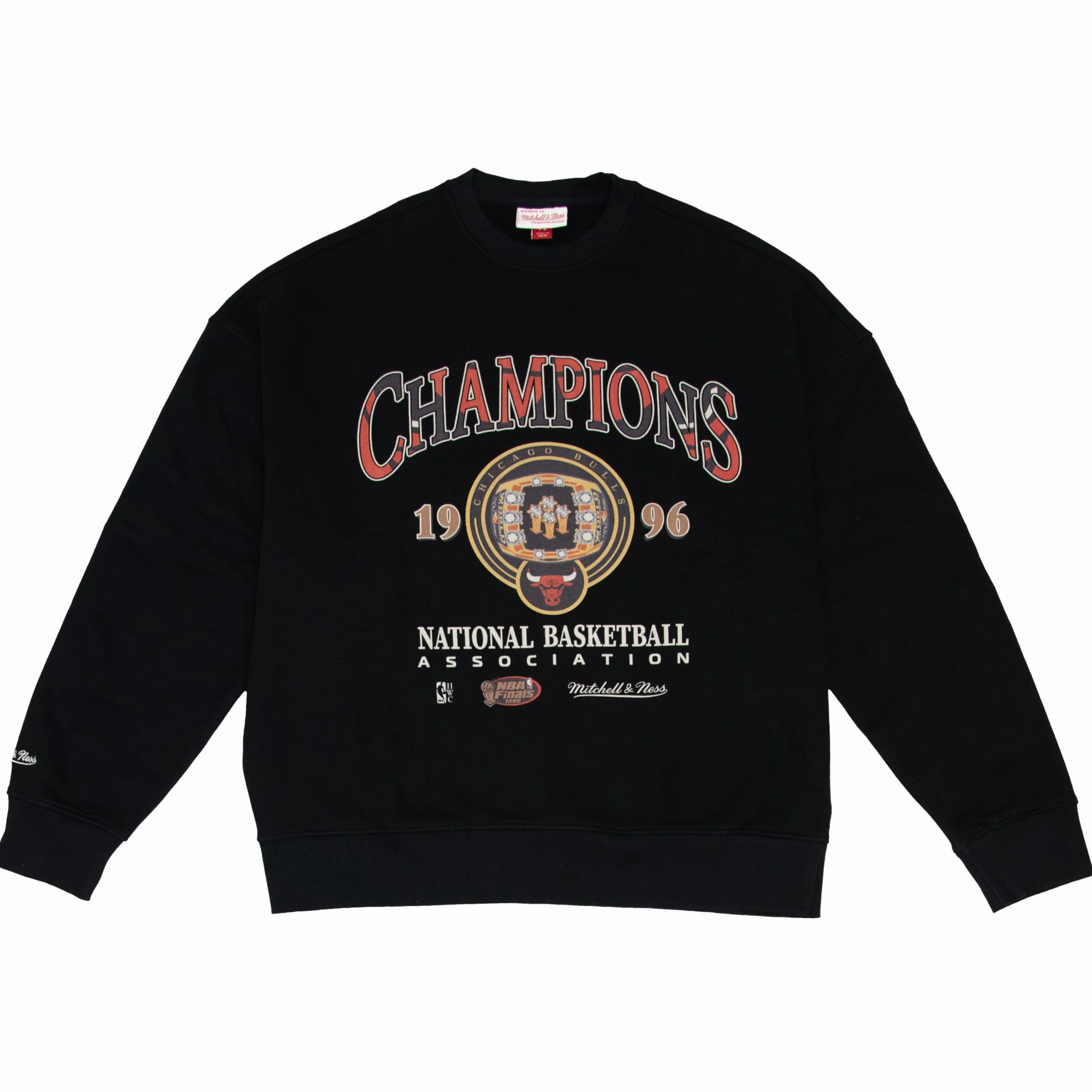 Mitchell & Ness NBA Championship Rings Crew Chicago Bulls 1996, maglione con scollo rotondo, nero, 100% cotone, unisex, primavera, estate, autunno, inverno, basket, sport americano