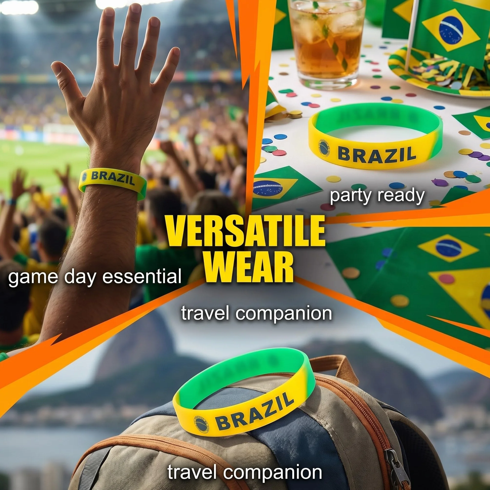 Braccialetti Silicone Bandiera Brasile 6 Pezzi, Bracciali Rubber Brasile Fan, Accessori Calcio Tifoso