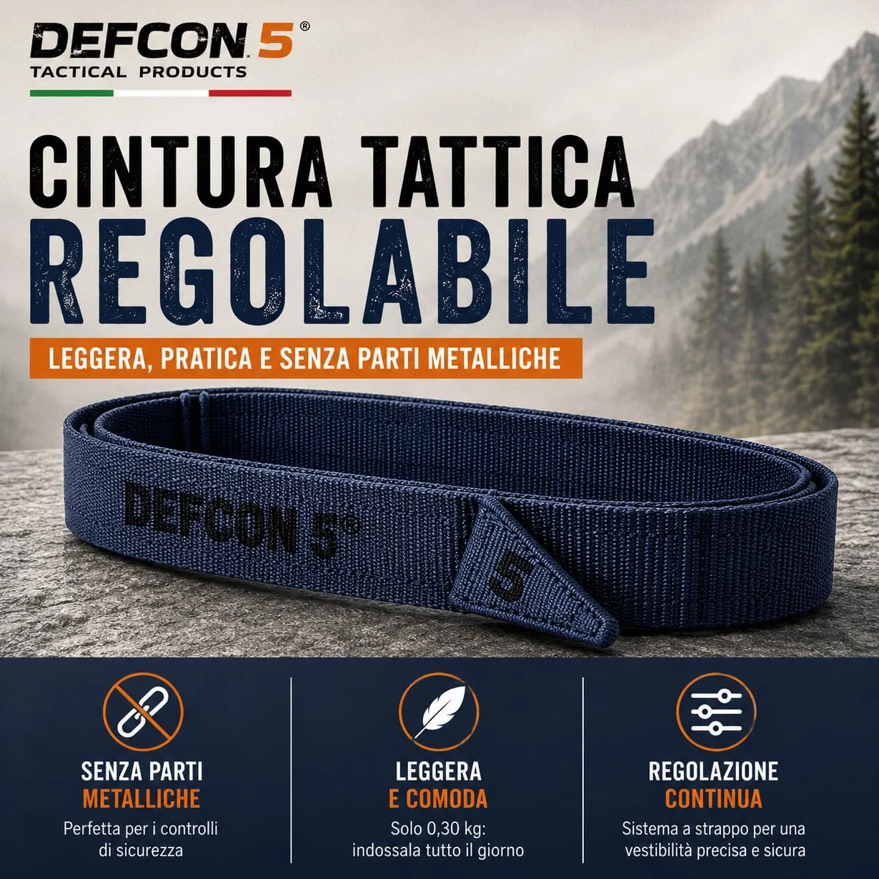 Defcon 5 cintura in nylon regolabile con chiusura a strappo modello D5-BE/VE NB Blue Navy