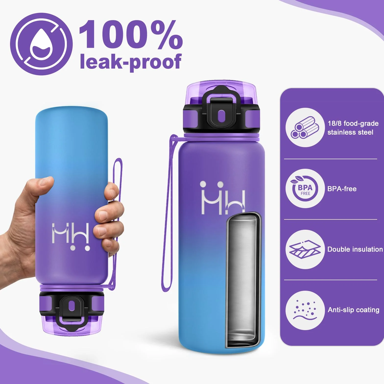 Borraccia Termica 750ml con Cannuccia, Bottiglia Acqua Riutilizzabile Senza BPA, a Prova di Perdite per Campeggio Escursioni Outdoor