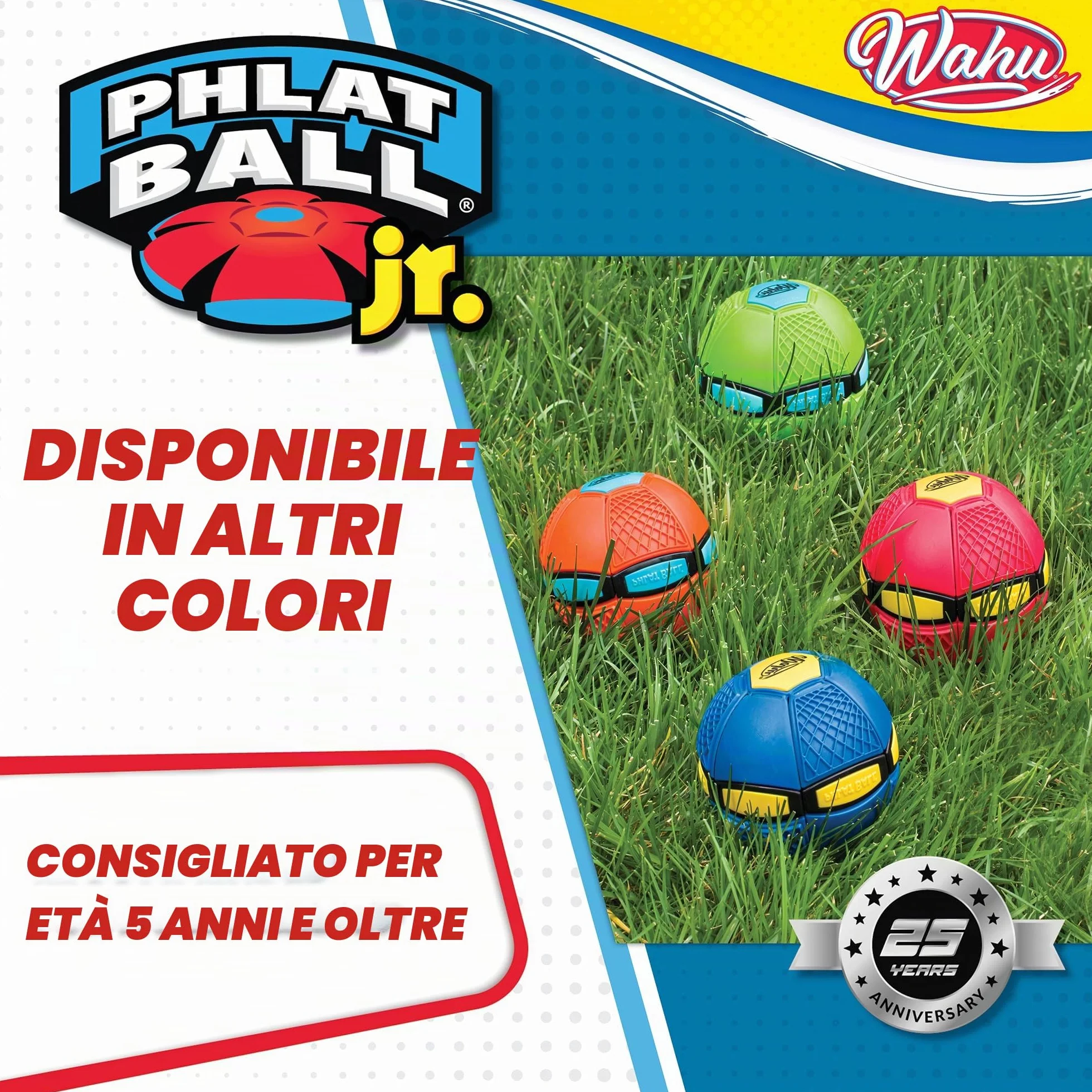 Wahu PHLAT BALL Junior Rosso Mini Frisbee Volante Trasformabile in Pallone Giochi da Giardino per Bambini dai 5 Anni 10,2cm 15,2cm