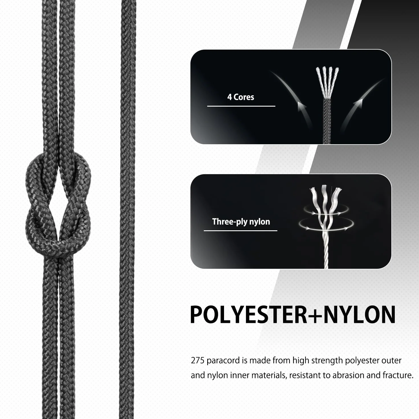 Abma Cord 30M Paracord 275 Nylon Corda 2,4 mm Cavo Multiuso Nero
