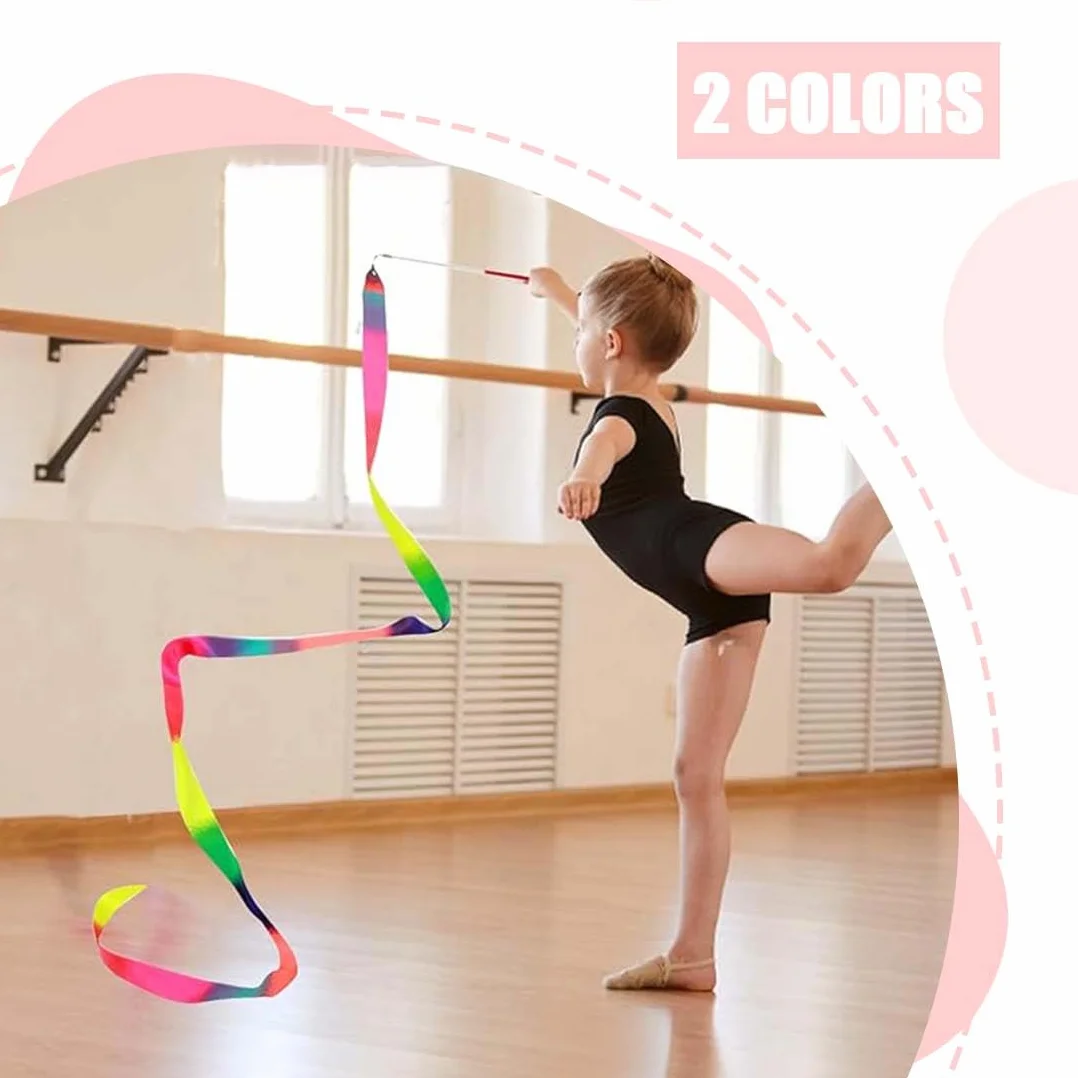 Nastri Da Ballo Ritmica 2 Pezzi Con Bacchetta Per Ginnastica Bambina