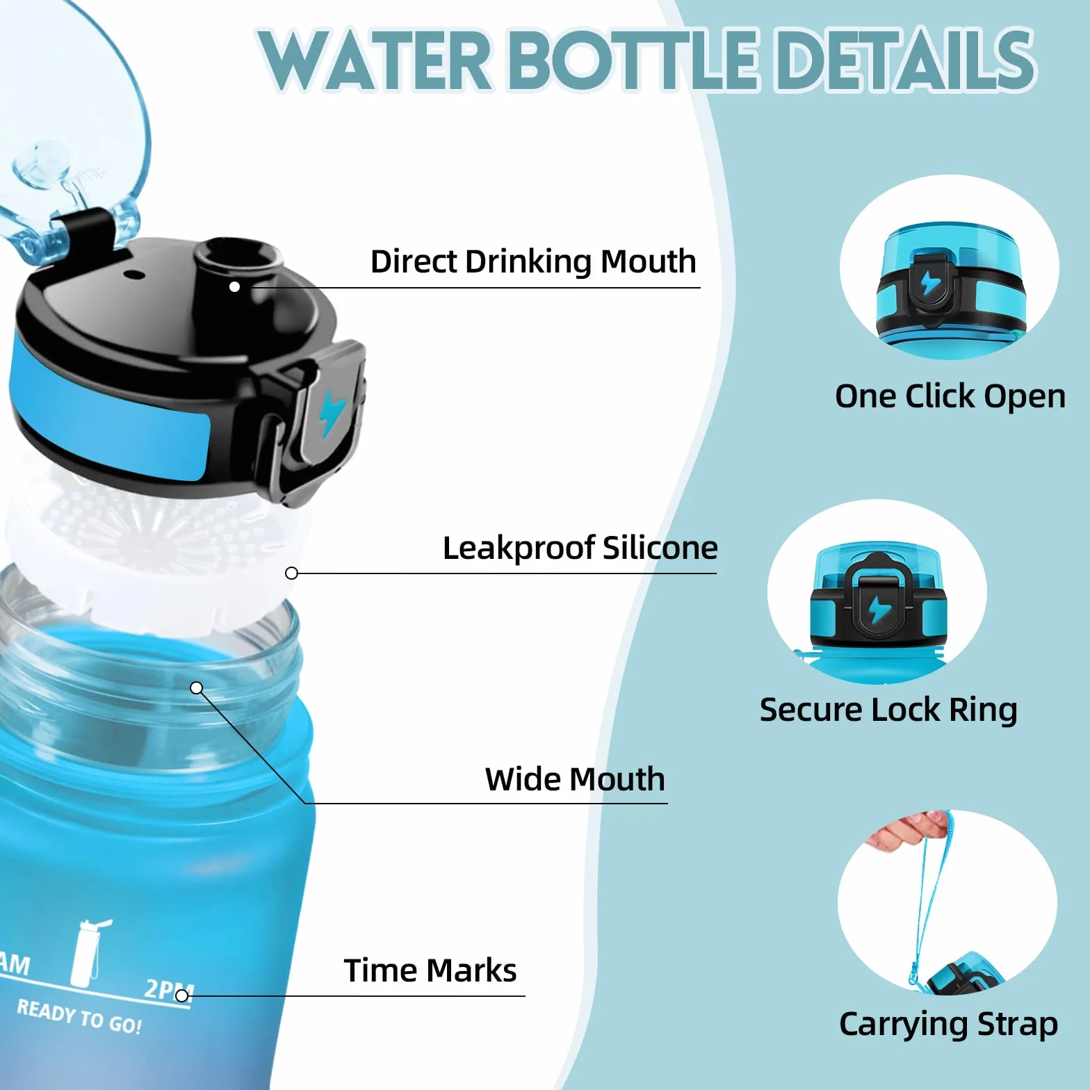 Motswedi Borraccia 1,5l Motivazionale a Prova di Perdite Bottiglia Palestra con Marca Temporale Blu&Viola
