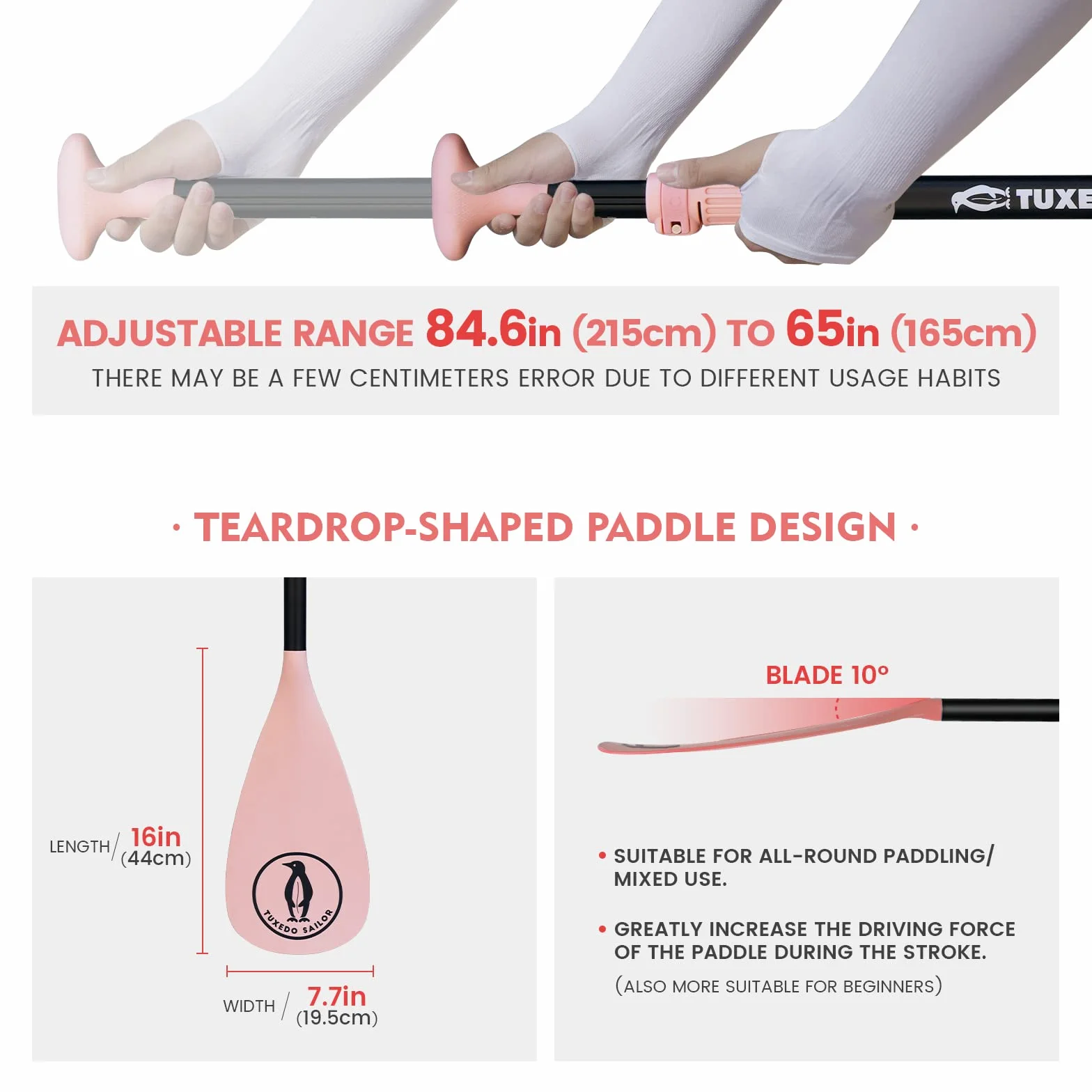 Tuxedo Sailor Pagaia SUP Alluminio Remi Stand Up Paddle Telescopica 2 in 1 Doppia Kayak