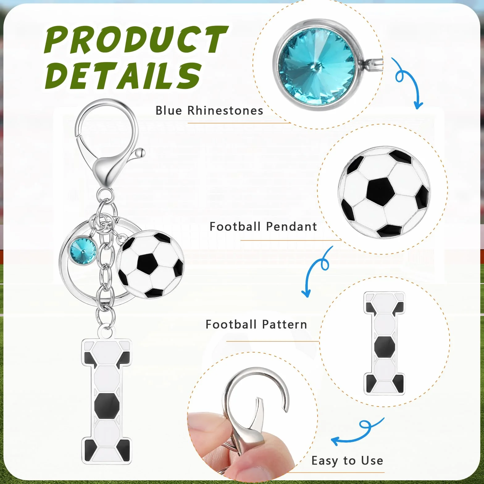 MWOOT Portachiavi Calcio Lettera Iniziale Alfabeto con Ciondoli Sport Regalo per Amanti