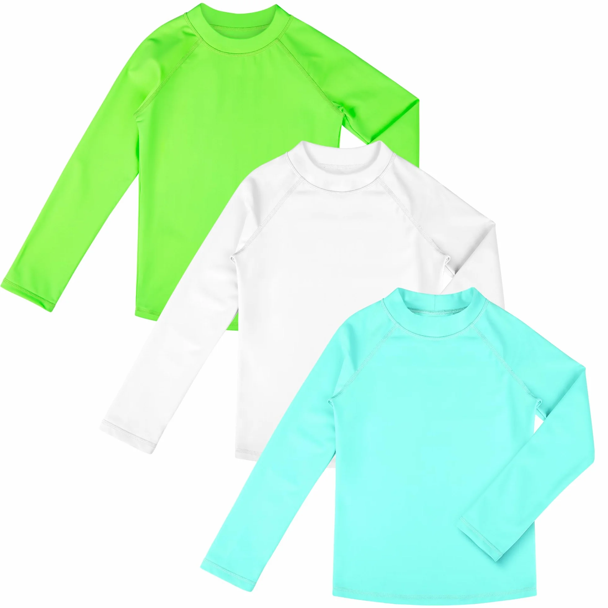 BIG ELEPHANT Costumi da Bagno (Pacco da 3) per Bambino Maglietta Nuoto Maniche UPF 50+ Lunghe per Ragazzi e Ragazze Rashguard