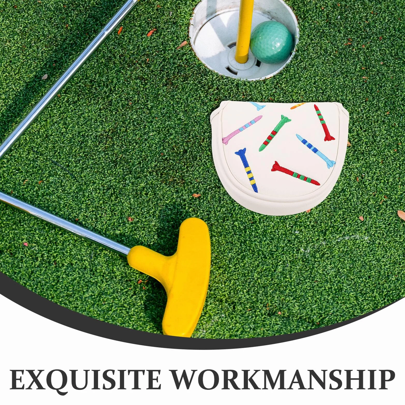 MAGICLULU Copri Putter da Golf Bianco in Pu con Rivestimento Interno e Design Ricamato, Protezione per Mazze