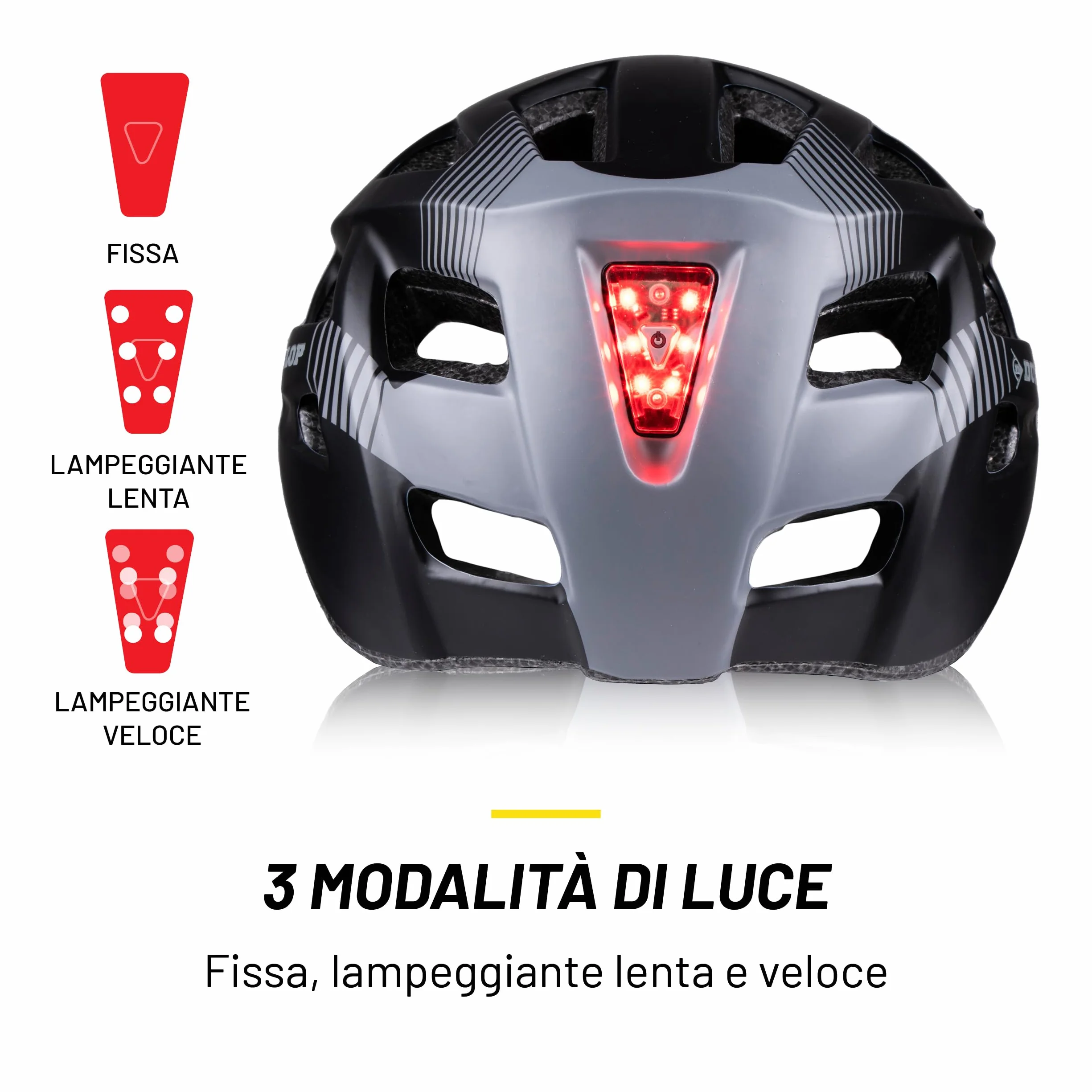 Dunlop Casco da bicicletta con luce LED regolabile 55-58 cm Nero