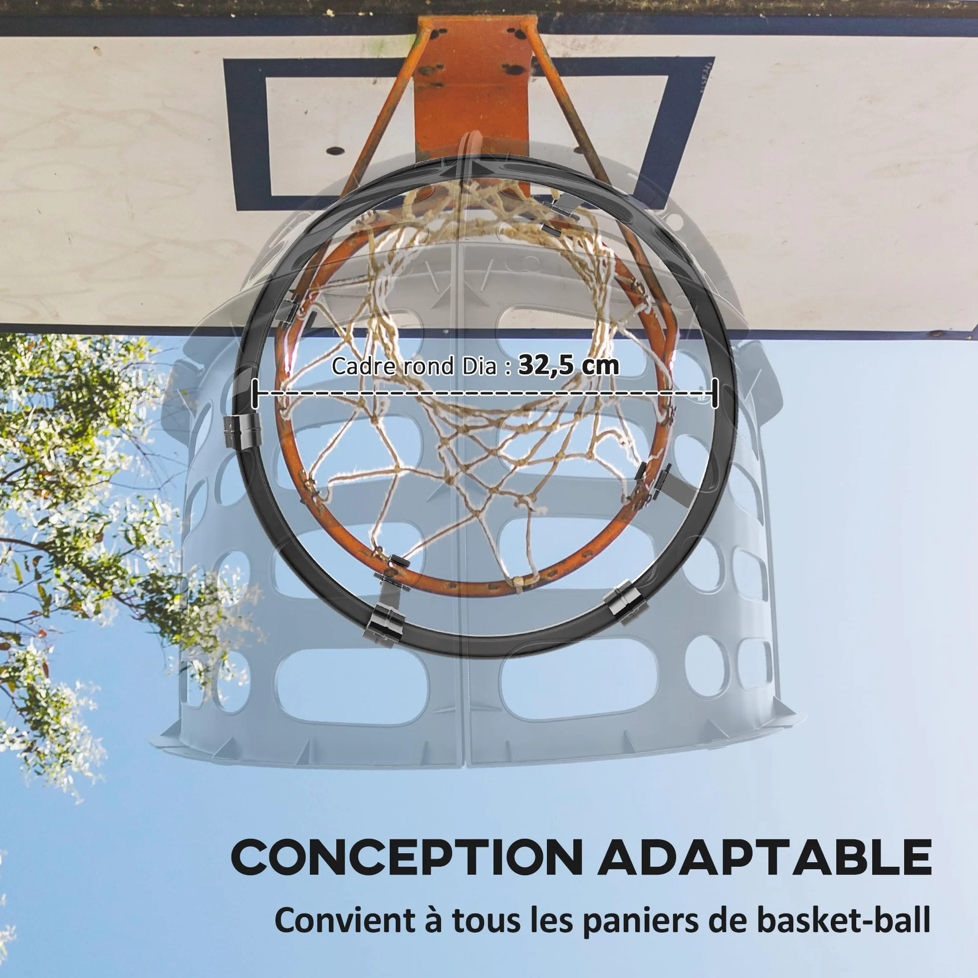 SPORTNOW Pallone da Pallacanestro Sistema di Riferimento, Rotazione a 360°, Altezza Regolabile, Ganci Staccabili, Nero