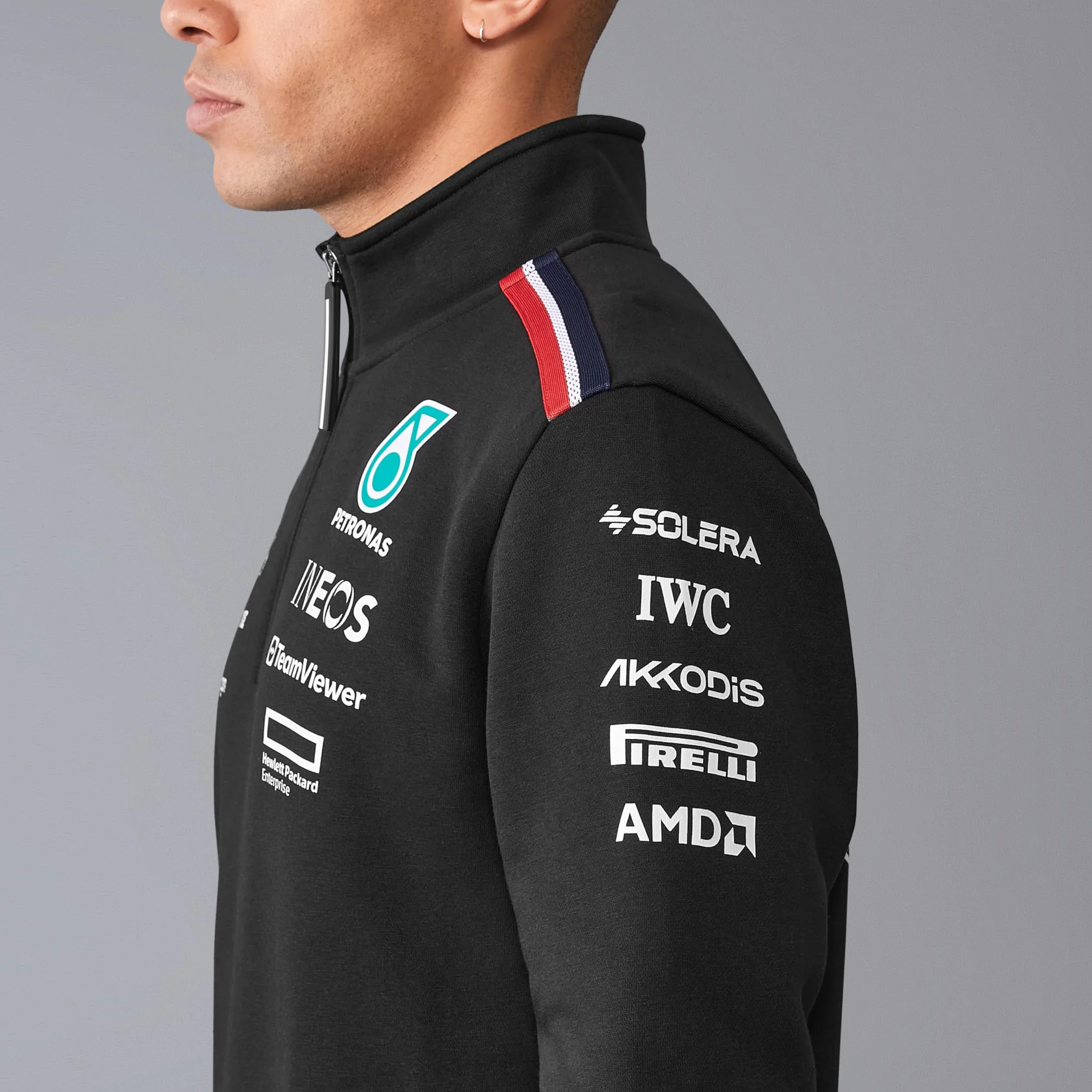 Mercedes AMG Petronas F1 Uomo 2024 Team Maglione con 1/4 di Zip - Nero - Taglia: M