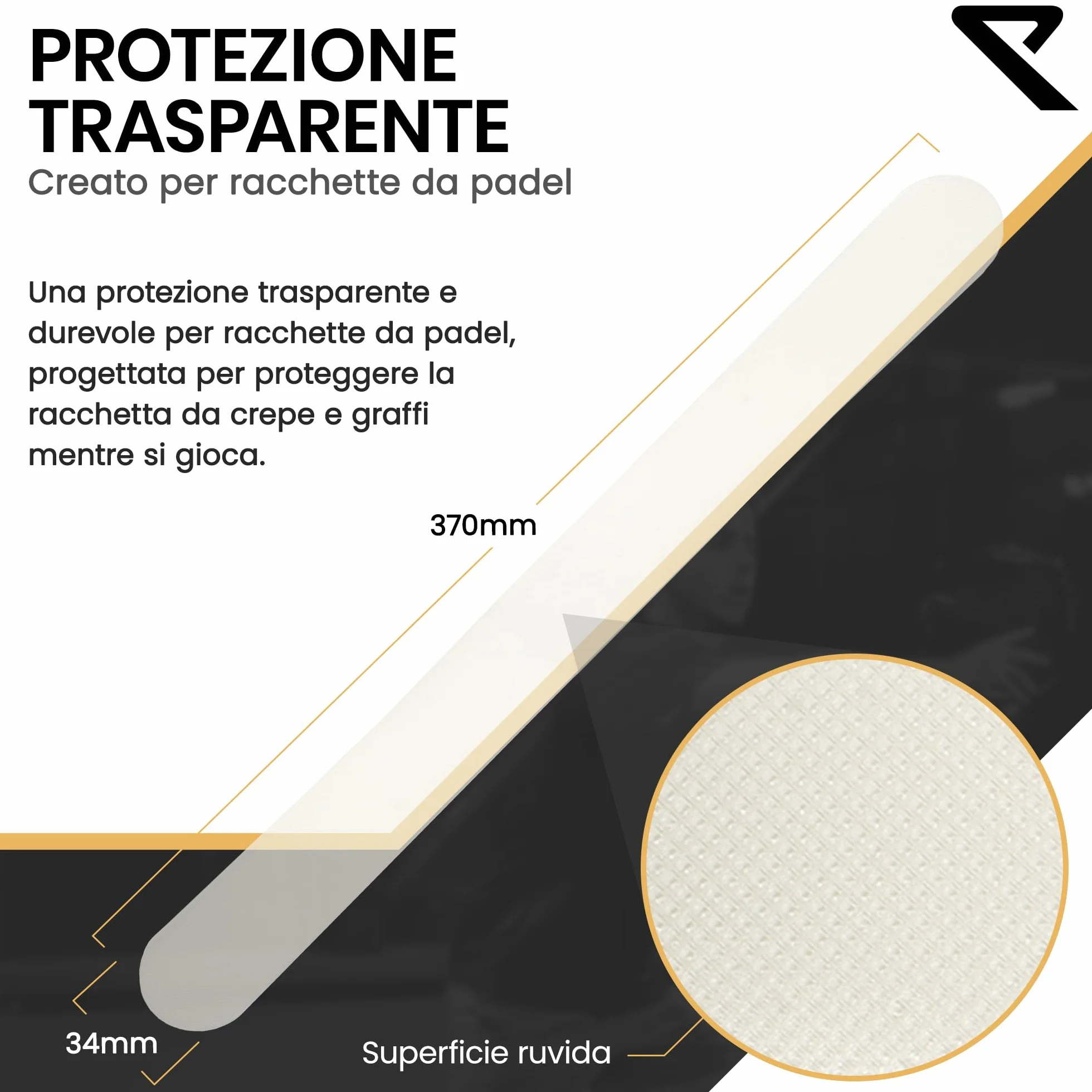 RYZE Paracolpi Racchetta Padel Trasparente Ruvido Confezione da 2 Resistente Elastico