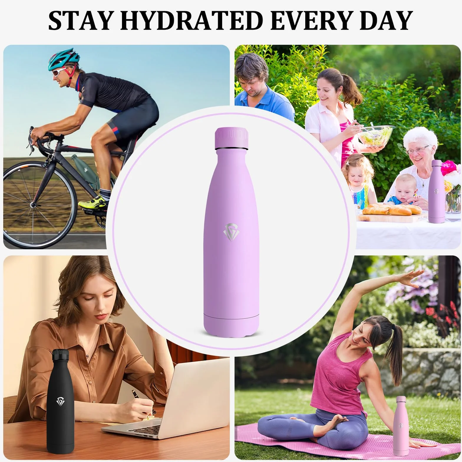 Borraccia Termica 500ml Isolato Sottovuoto Acciaio Inox Senza BPA Riutilizzabile per Campeggio Ciclismo
