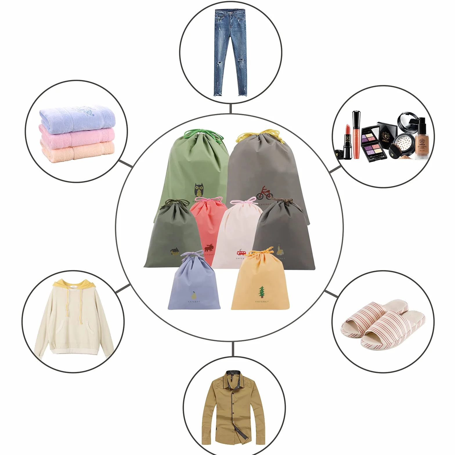 Sacchetti Impermeabili con Coulisse 8 PCS Sacca da Ginnastica Borse da Viaggio Borsa con Chiusura a Cordoncino
