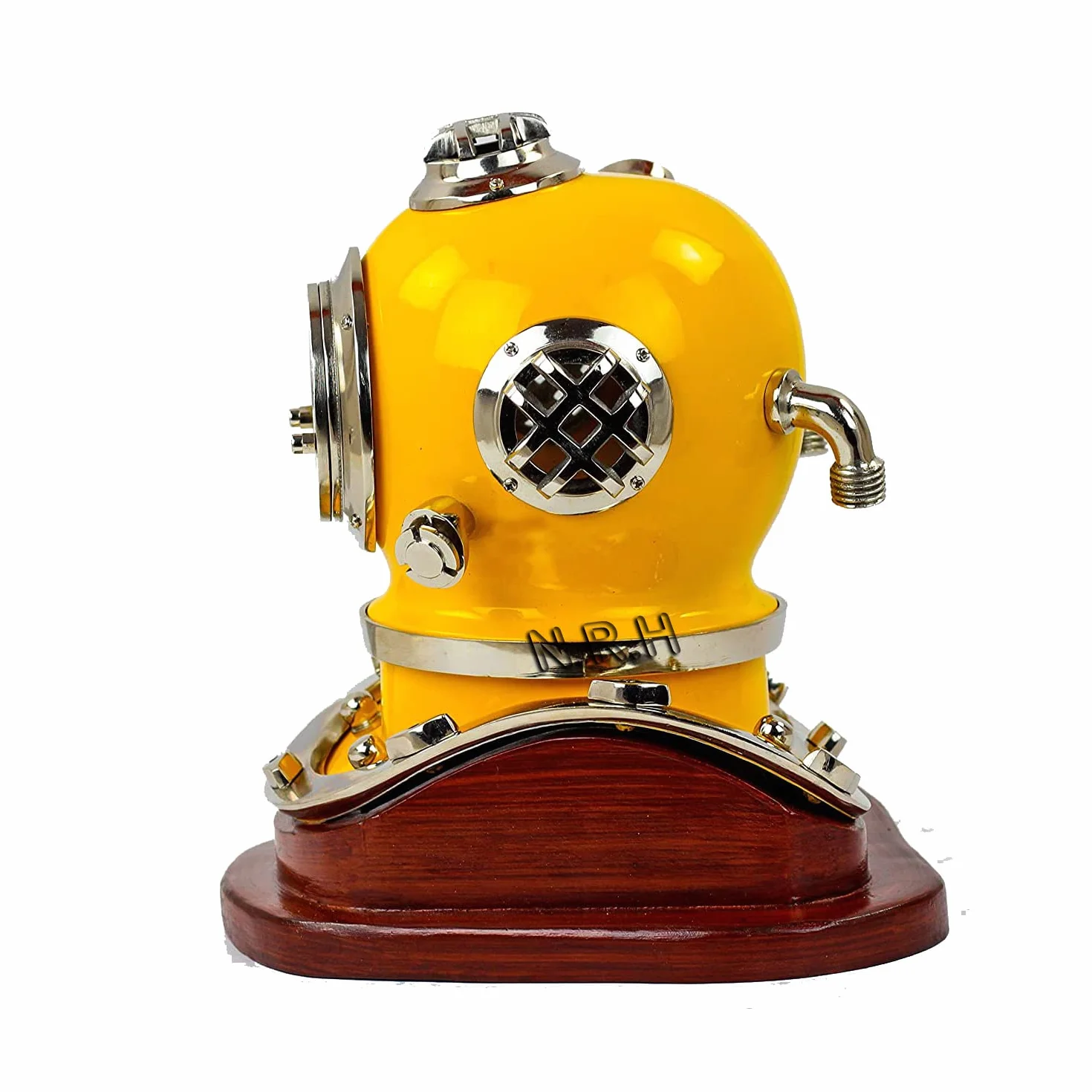 Casco da immersione subacquea da collezione | Casco decorativo della nave marittima (42 cm, base gialla)