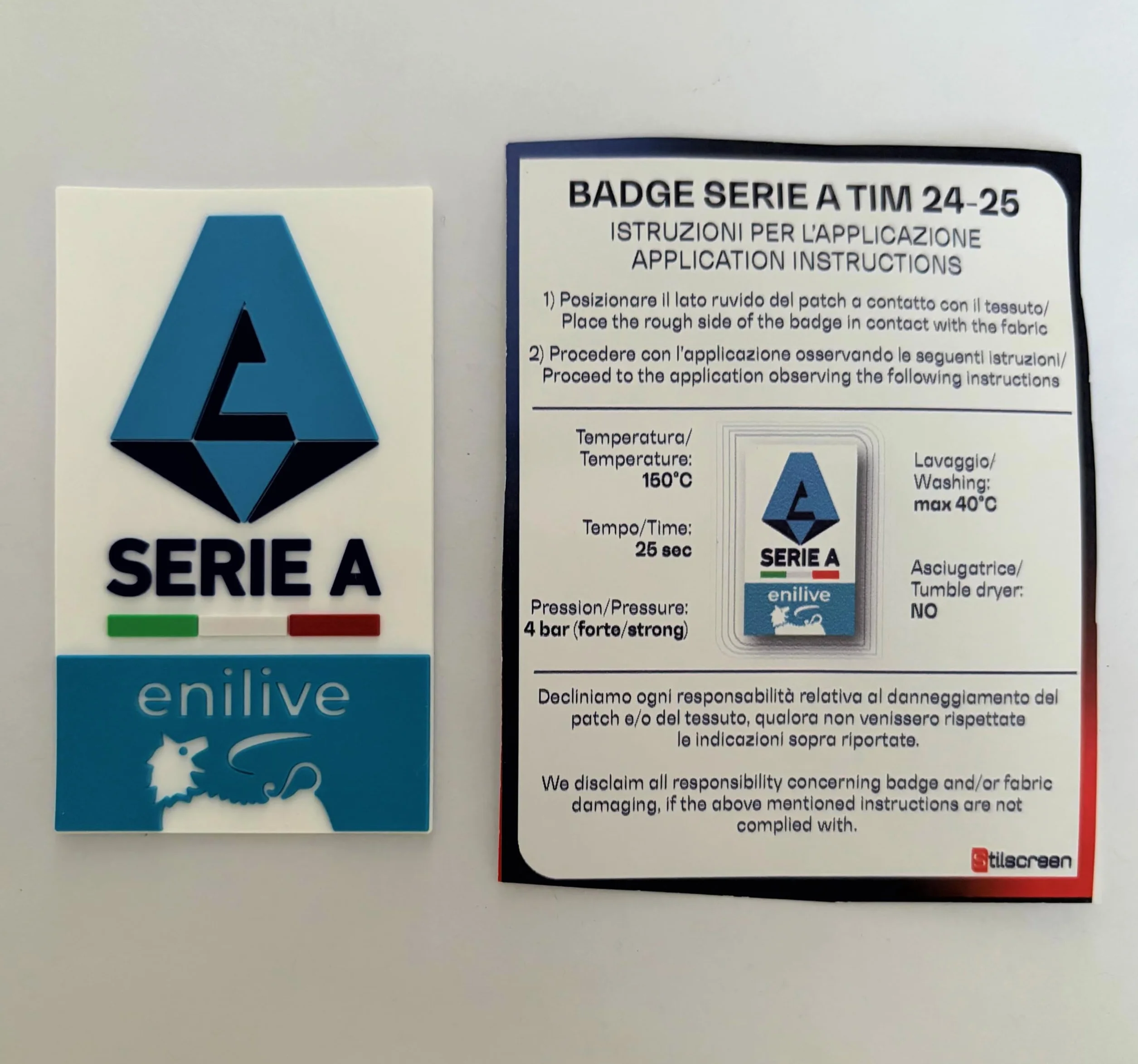 Stilscreen Patch Badge Serie A EniLive maglia Lega Calcio Ufficiale Silicone 3D Originale Genuine 2024/25