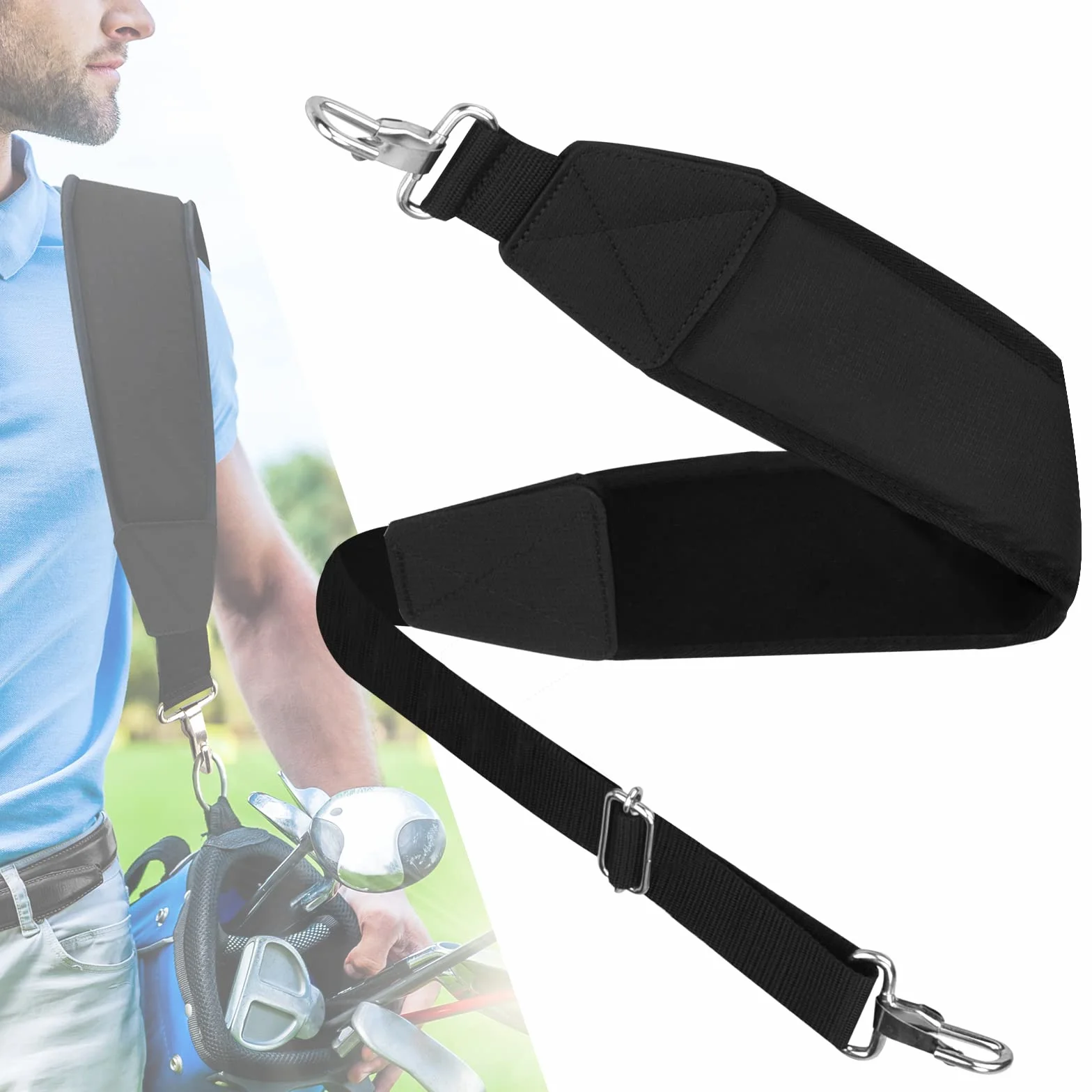 Big Teeth Tracolla per sacca da golf imbottita regolabile universale nero con ganci in metallo inox