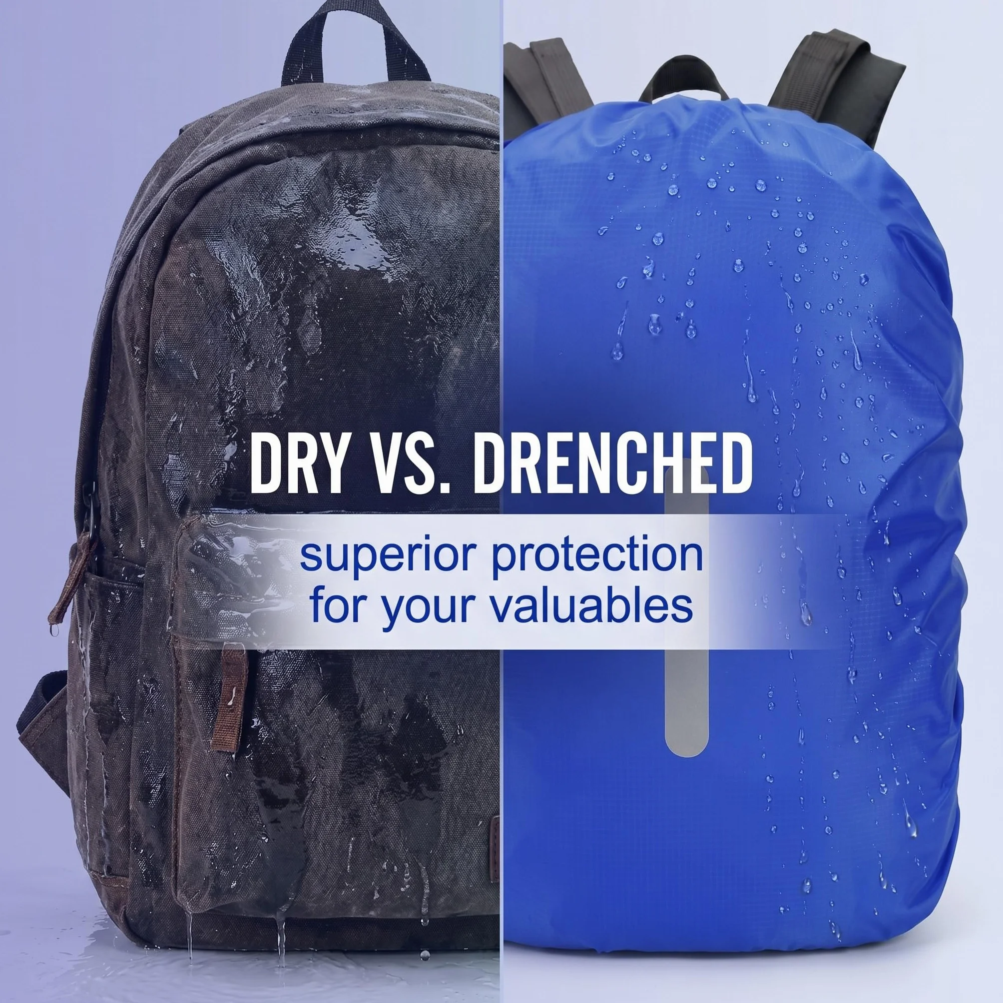 Coprizaino Antipioggia Impermeabile 40-50L con Strisce Riflettenti per Trekking Escursionismo Campeggio, 2 Pezzi Blu e Viola