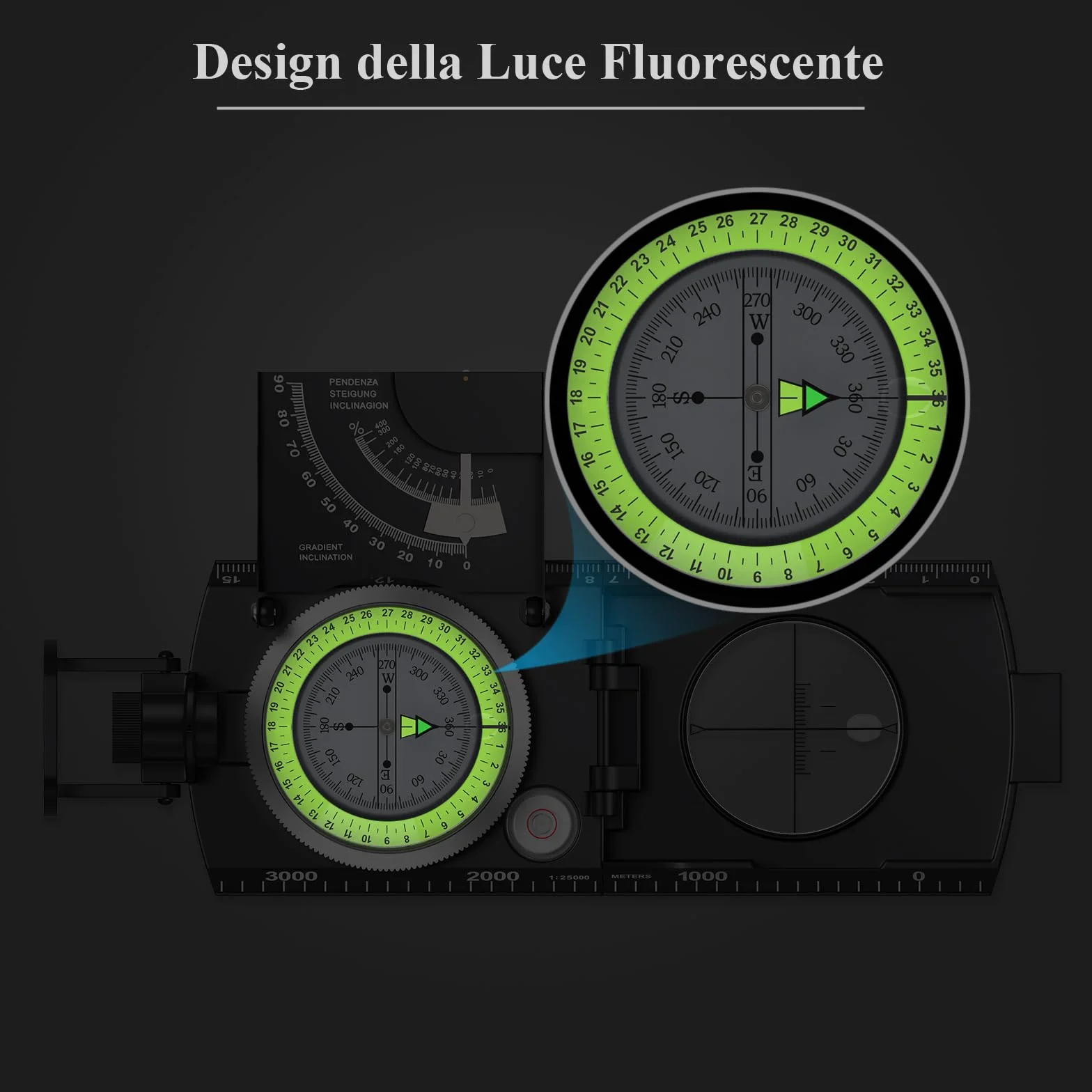 Proster Bussola Precisa Clinometro Militare Professionale con Luce Fluorescente e Borsetta Portatile