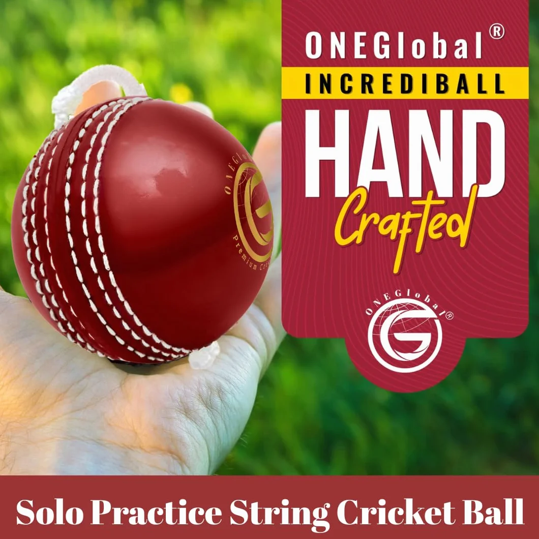 Incrediball Palla da Cricket Morbida con Corda per Allenamento Esterni e Interni - Rosso
