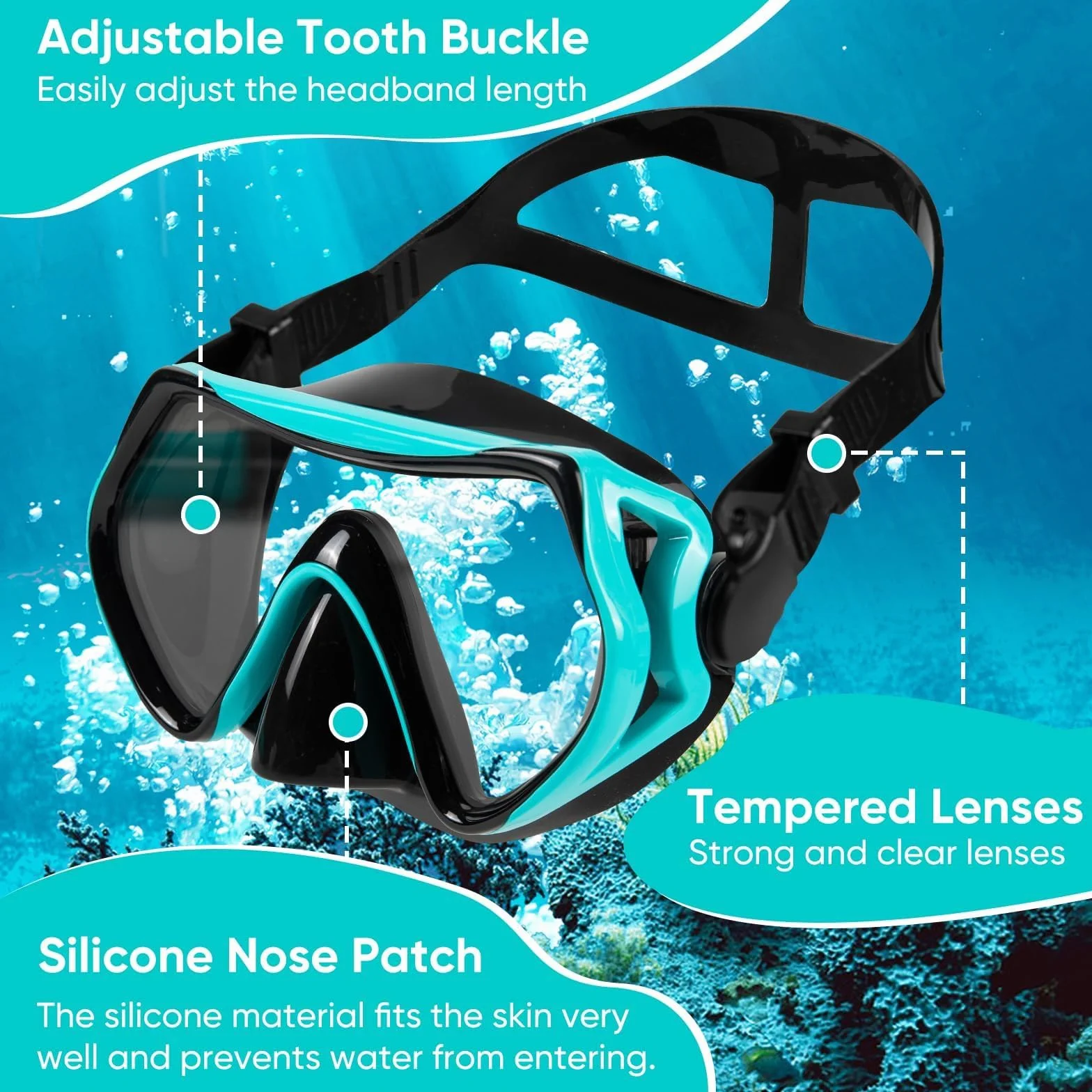 Maschera Snorkeling, Maschera Subacquea Adulti con Maschera e Boccaglio Snorkeling, Maschera per Immersioni Anti-Nebbia & Anti-Perdite Panoramica 180°, Set per Snorkeling Adulti per Donne e Uomo