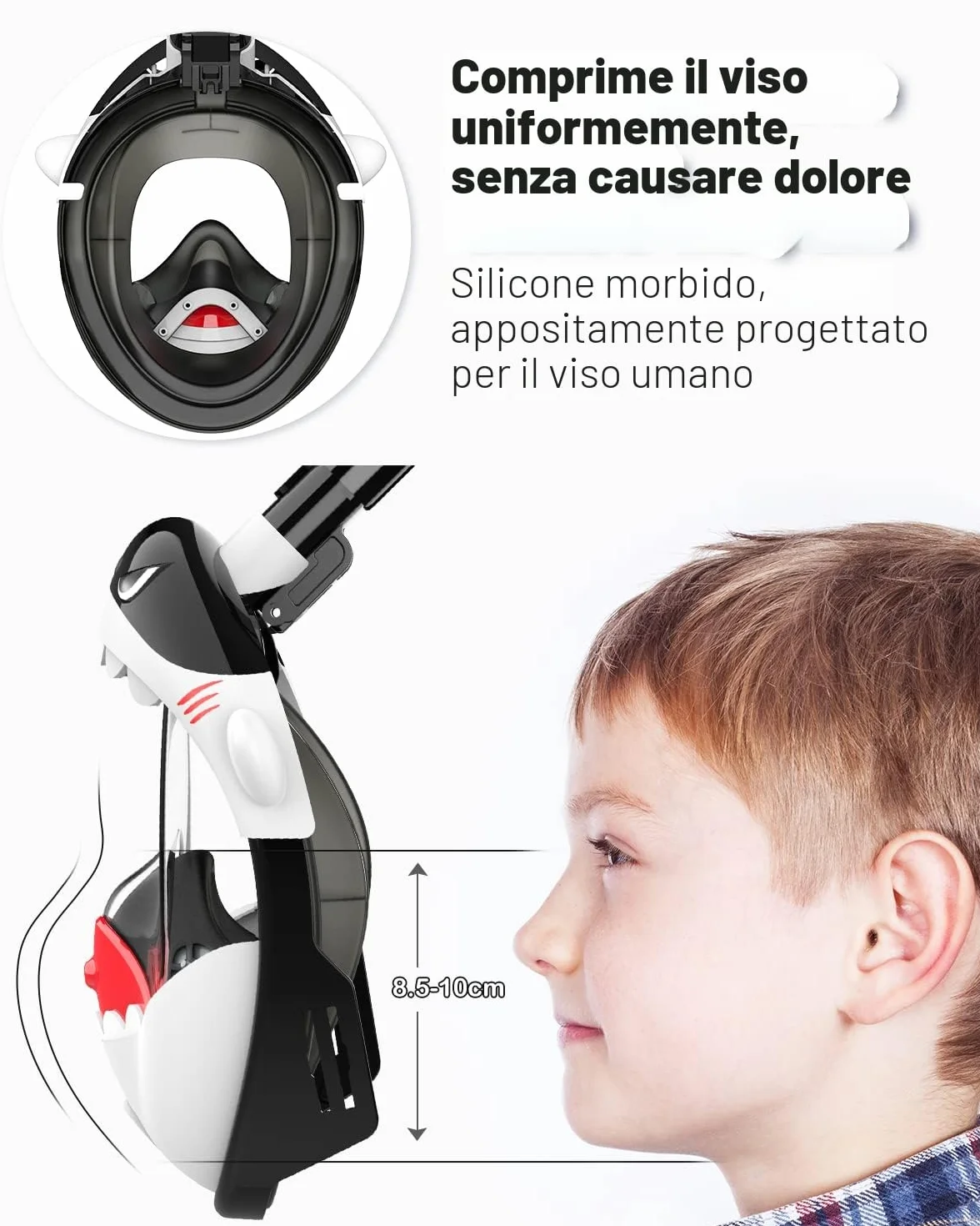 Maschera da snorkeling per bambini, 180° HD, anti-appannamento e anti-perdita, maschera integrale per bambini, maschera subacquea, maschera subacquea, set per bambini 4-12 anni