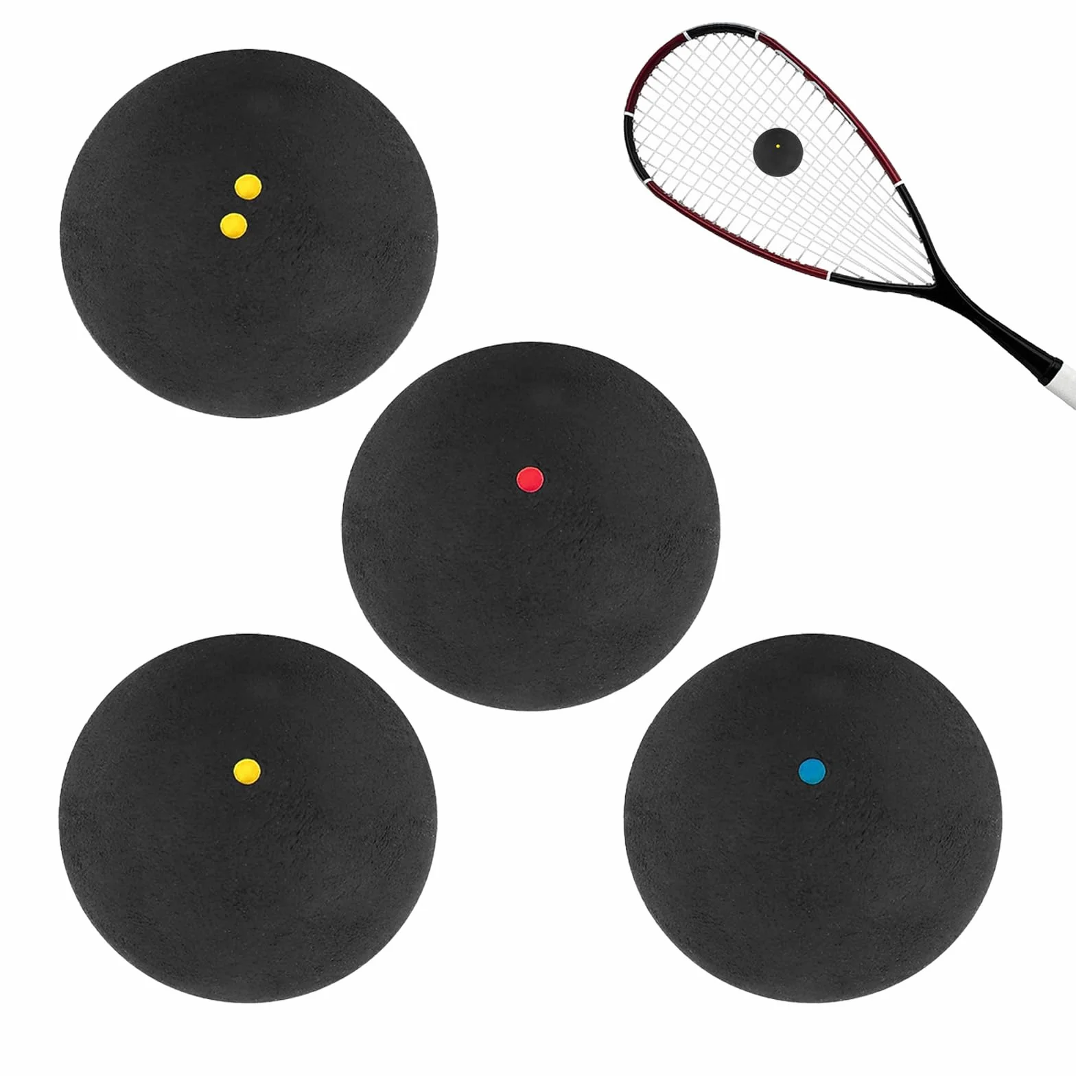 WanderGo Palline da squash 4 pezzi Doppio punto giallo Punto giallo singolo Punto rosso Punto blu per Elite Intermedio Pri