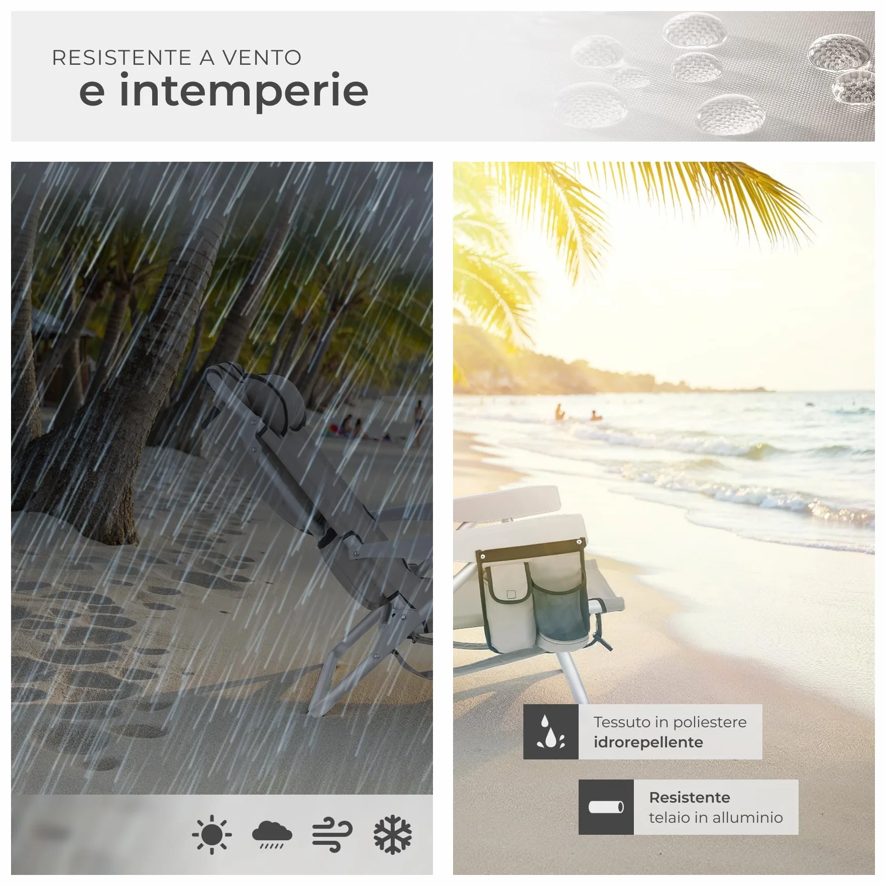 tectake® 2 Sedia da Spiaggia Pieghevole Funzione Zaino, Telaio Alluminio, Schienale Regolabile, Beige