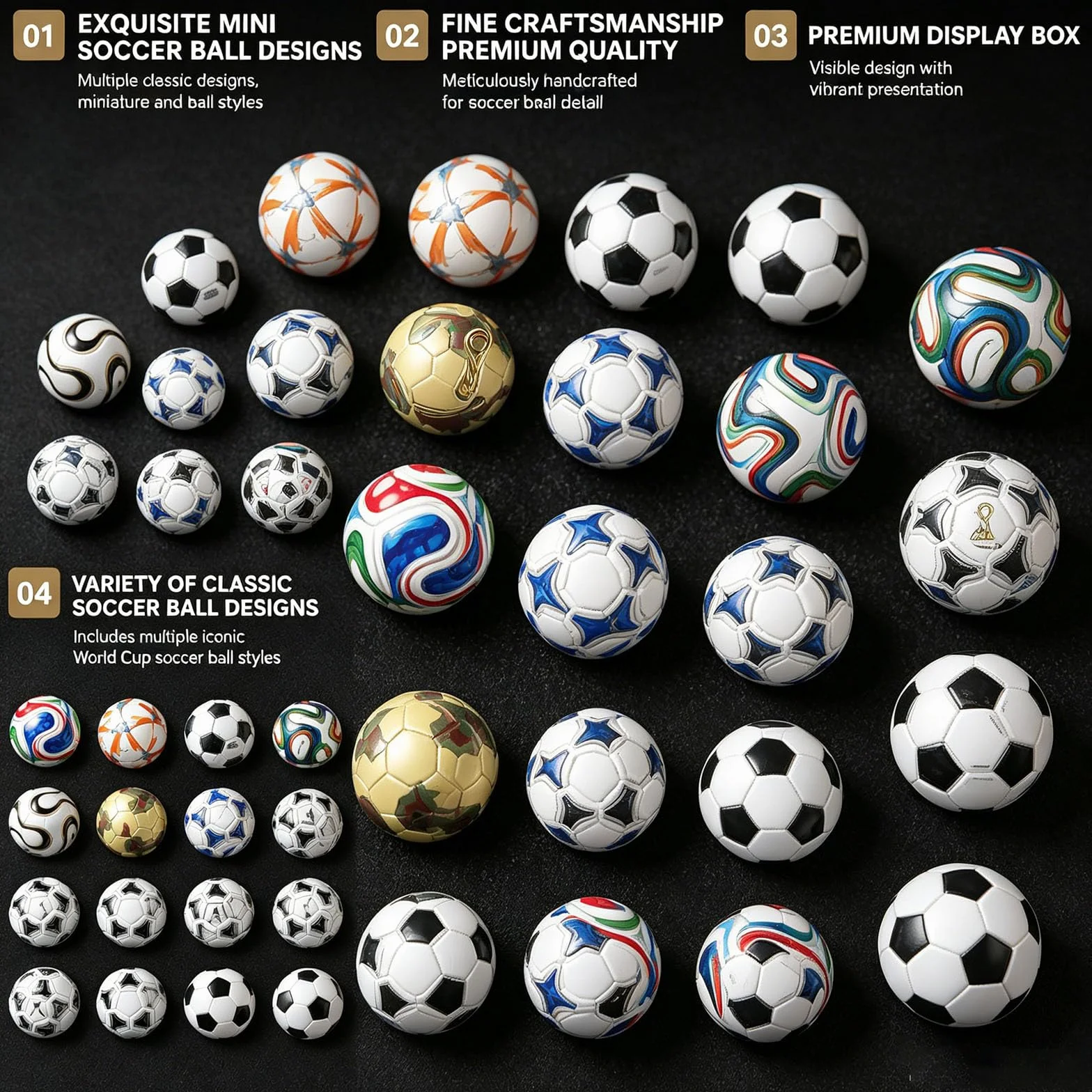 Generico Collezione di mini palloni da calcio, Collezione di palloni da calcio artigianali 1970-2026, Statuette, Oggetti per scrivania