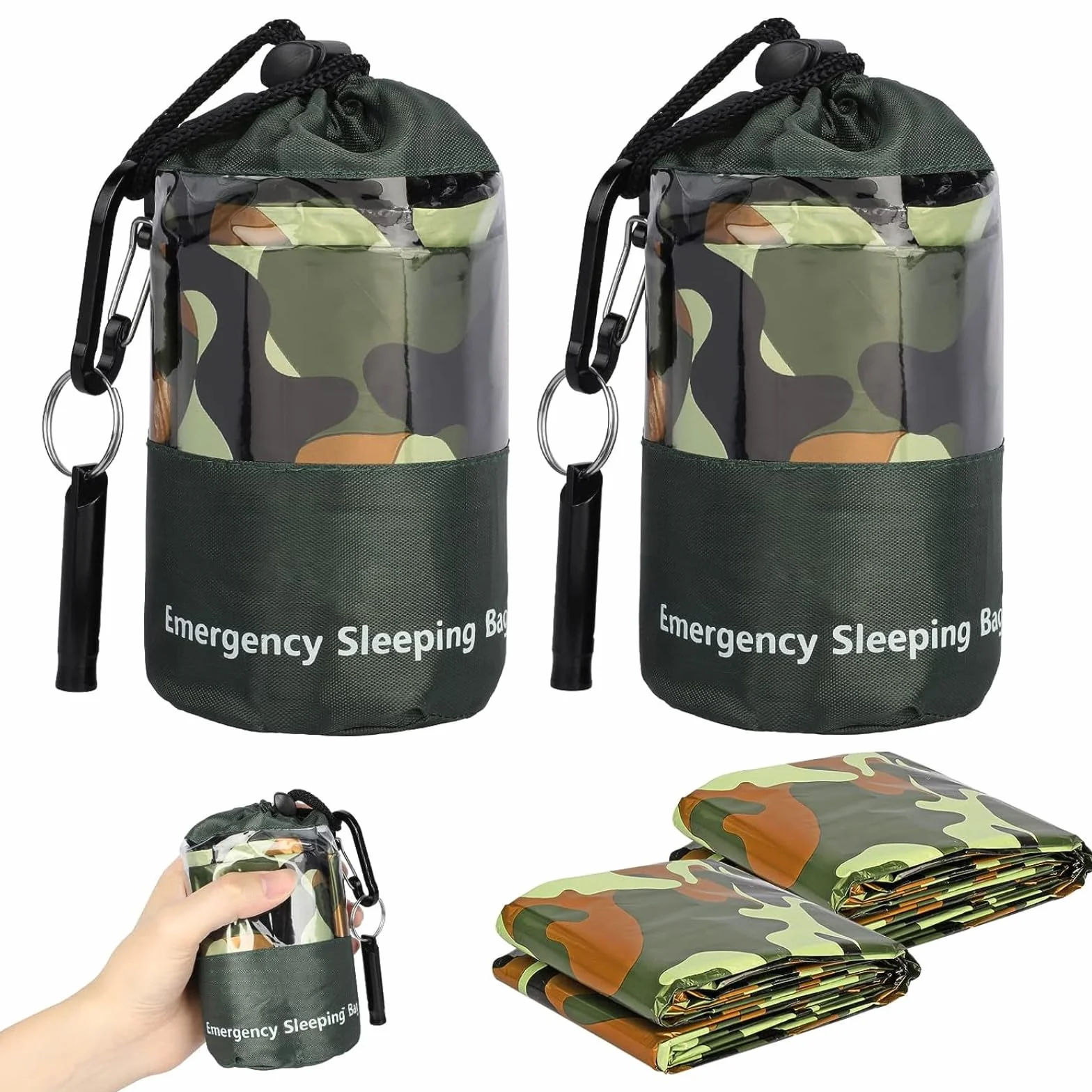 Sacco a Pelo di Emergenza Termico Leggero Impermeabile in Nylon Portatile per Campeggio
