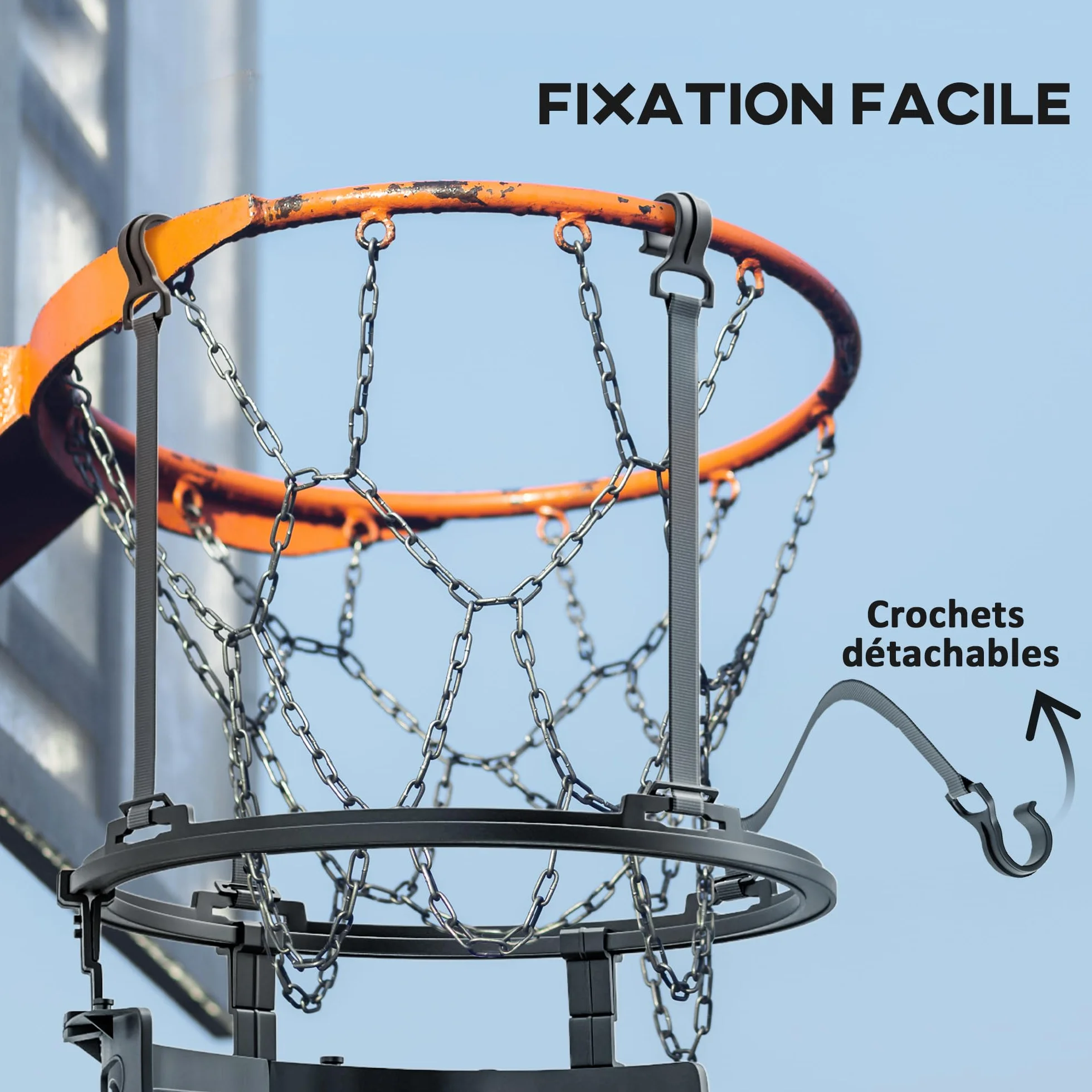 SPORTNOW Pallone da Pallacanestro Sistema di Riferimento, Rotazione a 360°, Altezza Regolabile, Ganci Staccabili, Nero